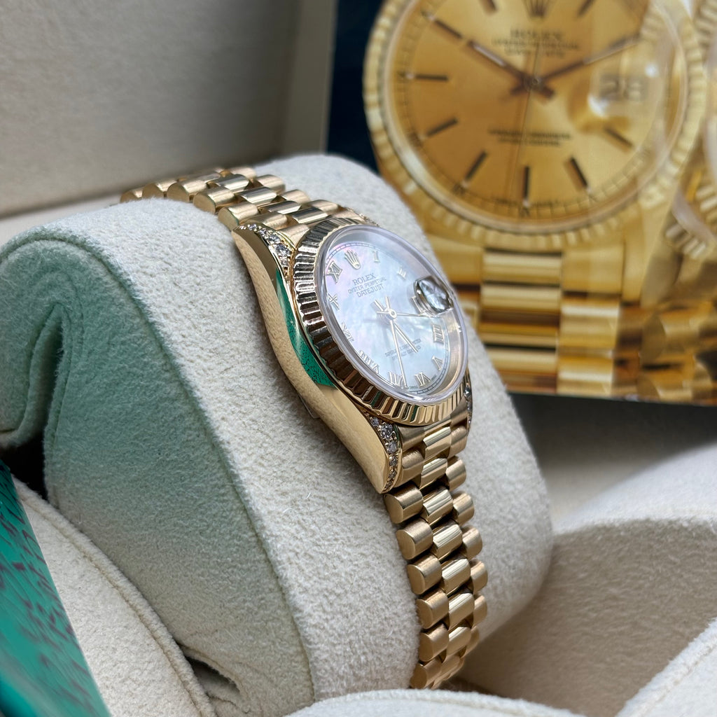 Rolex Lady-Datejust 18K Yellow Gold Mother of Pearl Roman Dial Diamond Lugs