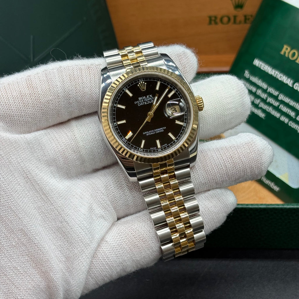 Rolex Datejust 36mm Two Tone Black Dial 116233 Complete Set
