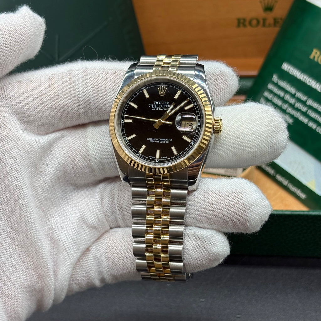 Rolex Datejust 36mm Two Tone Black Dial 116233 Complete Set
