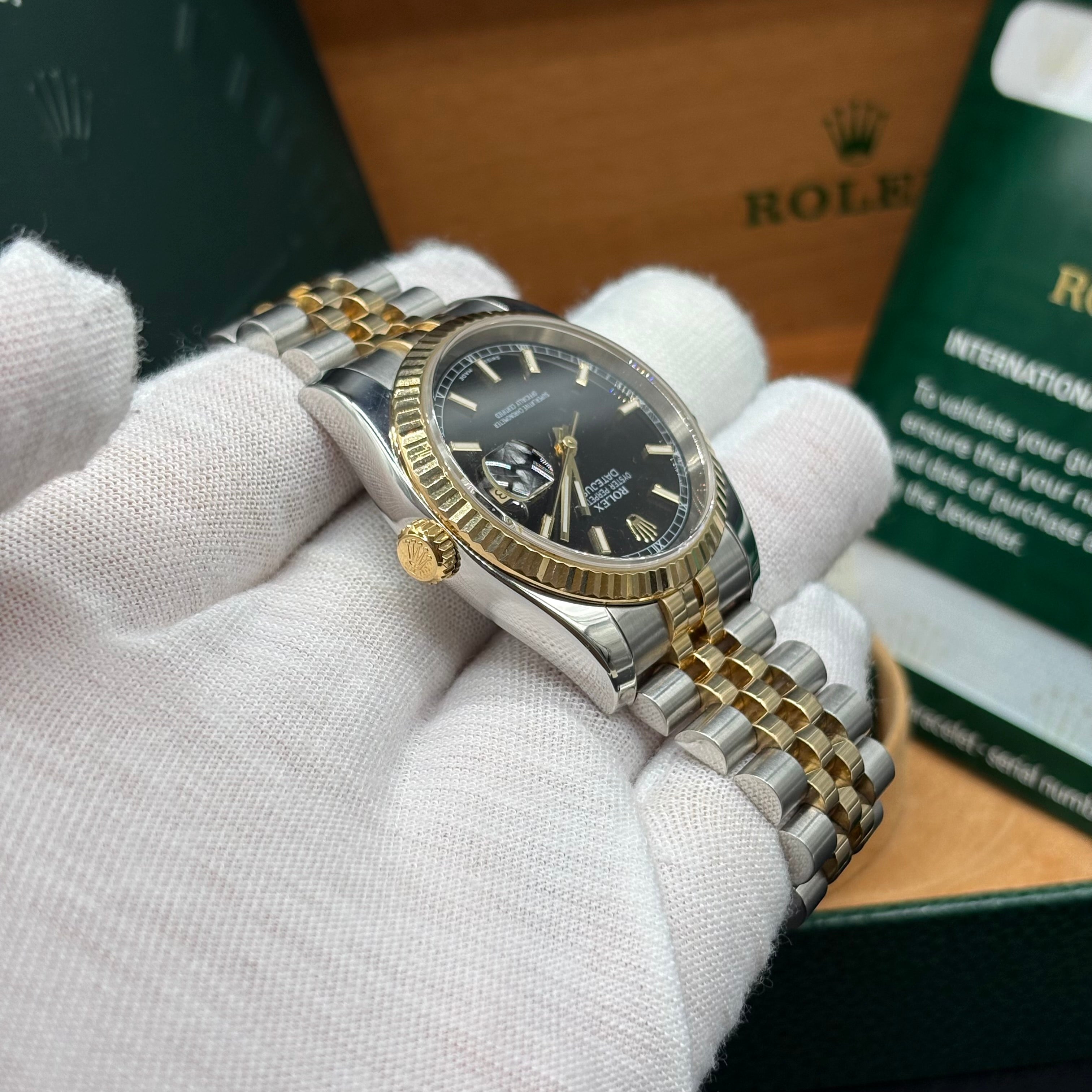 Rolex Datejust 36mm Two Tone Black Dial 116233 Complete Set