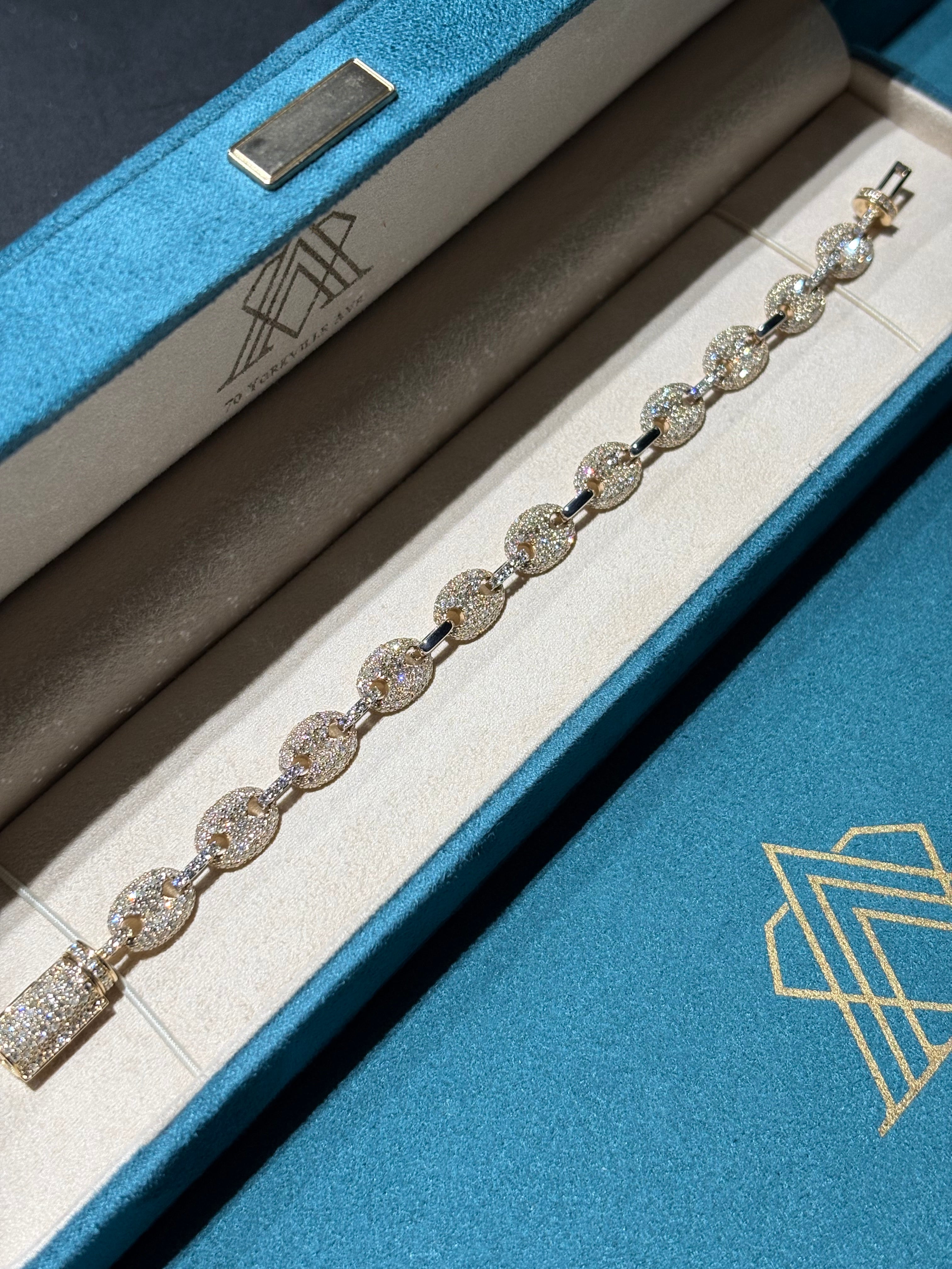 10K Yellow and White Gold Pave Diamond Mariner Link Bracelet