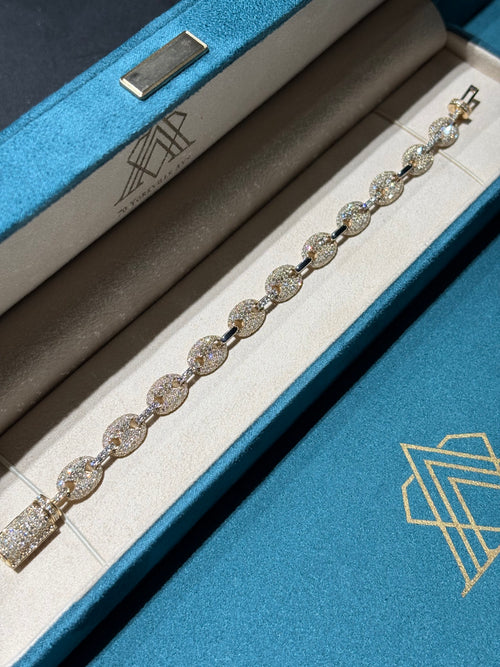 10K Yellow and White Gold Pave Diamond Mariner Link Bracelet