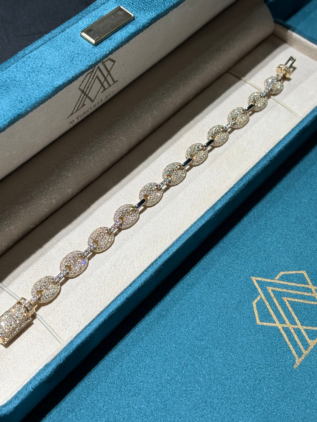 10K Yellow and White Gold Pave Diamond Mariner Link Bracelet