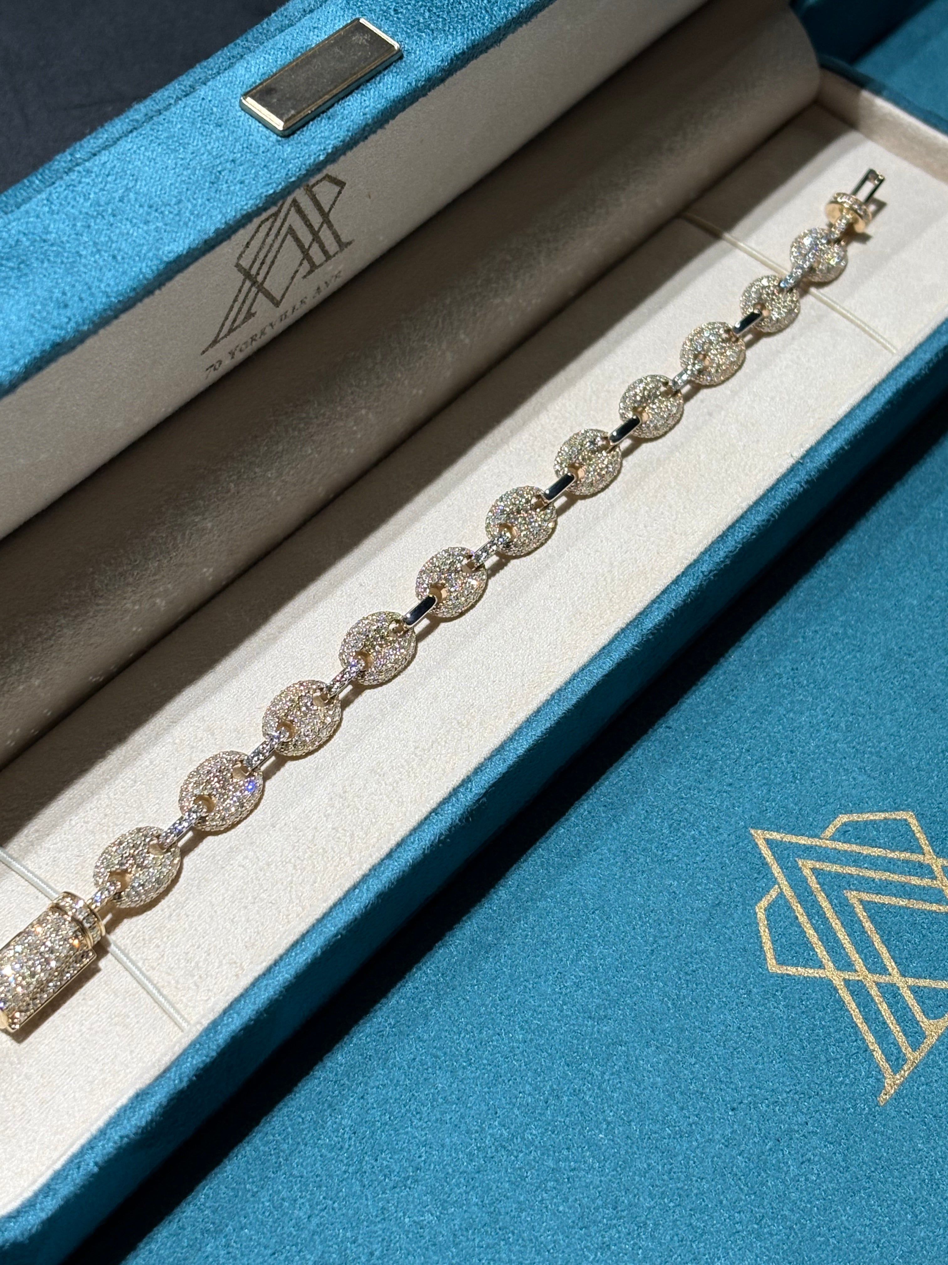 10K Yellow and White Gold Pave Diamond Mariner Link Bracelet