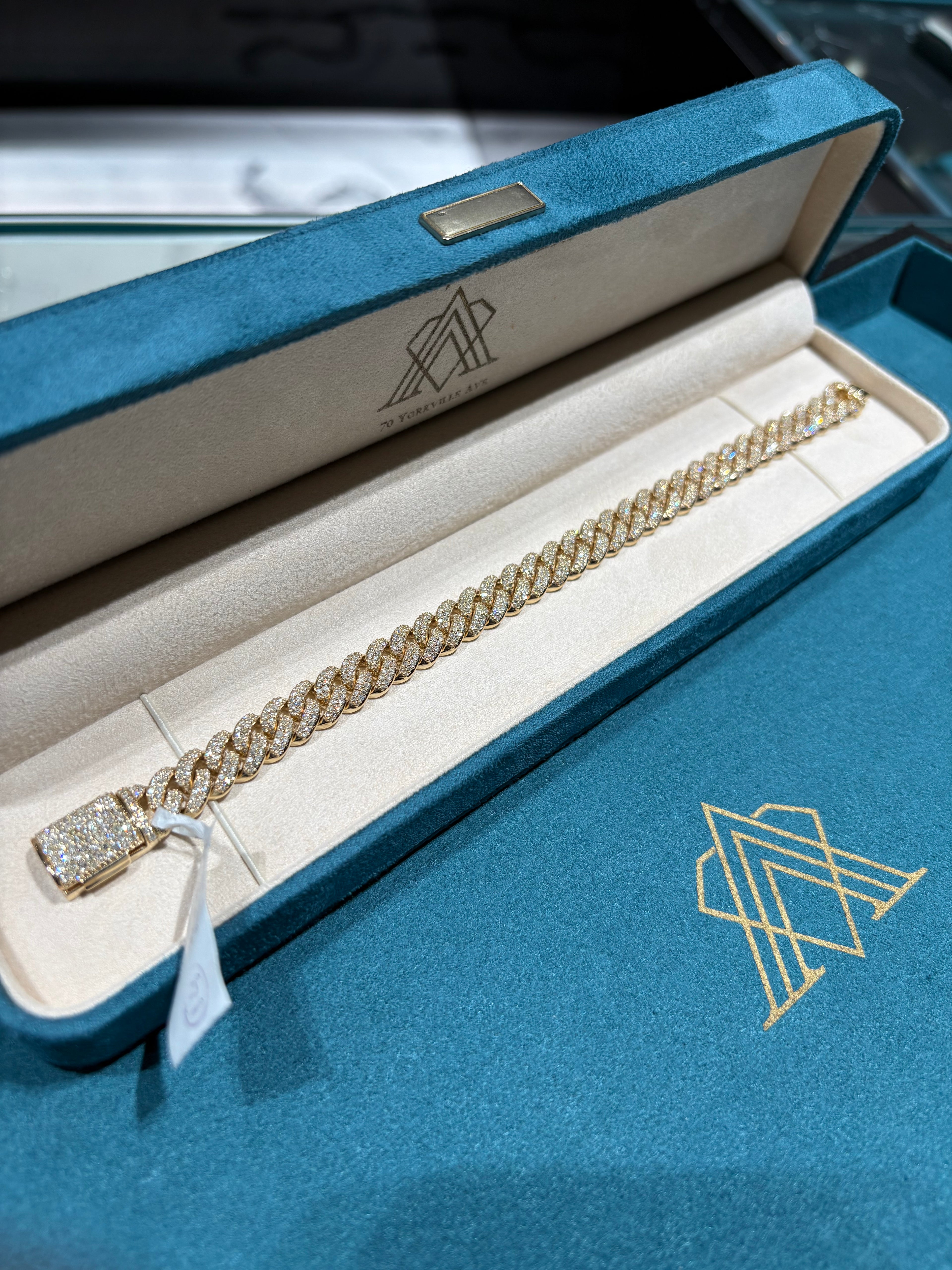 10K Yellow Gold Full Pave Diamond Cuban Link Bracelet