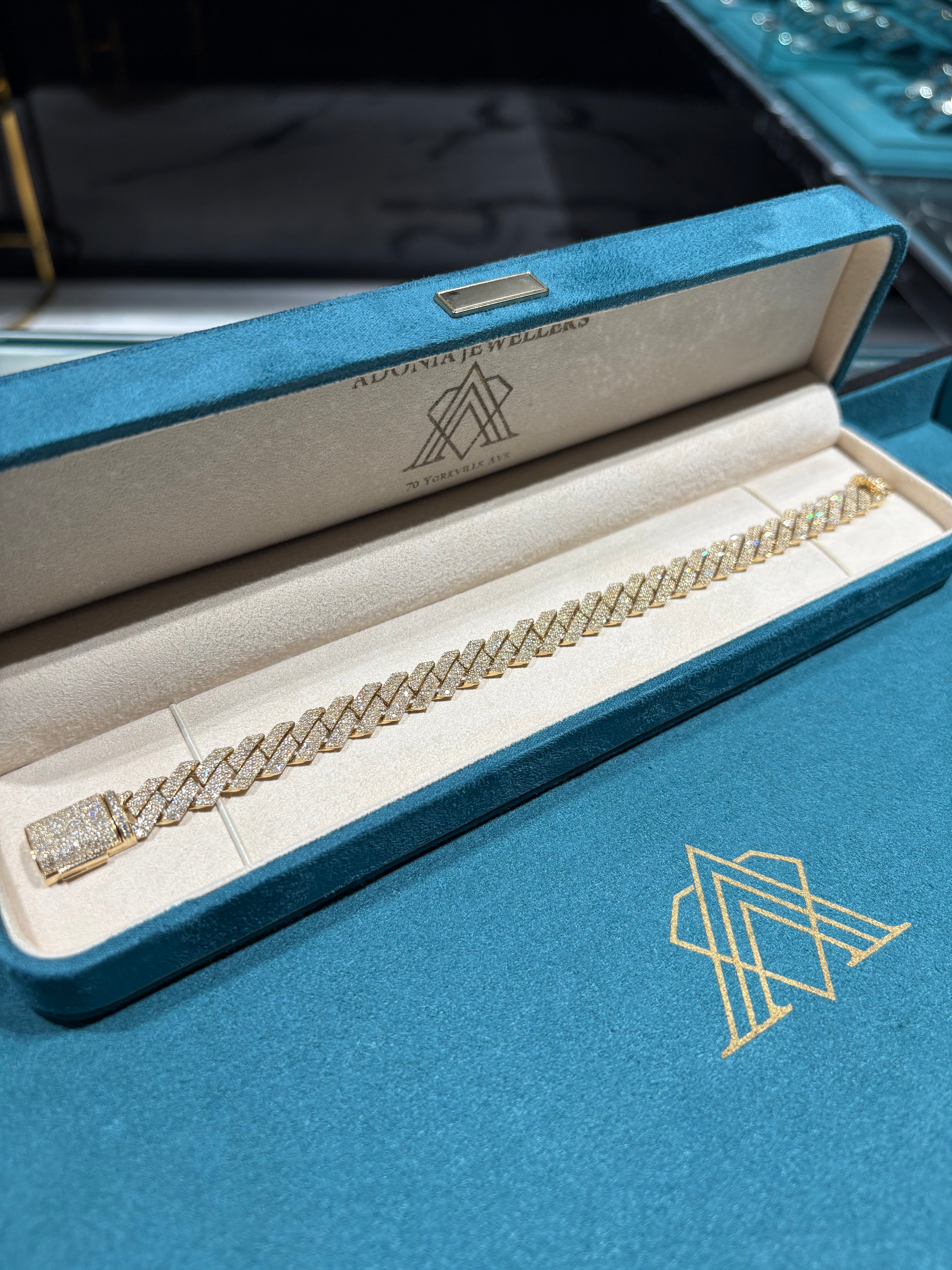 10K Yellow Gold Flat Geometric Pave Diamond Cuban Link Bracelet