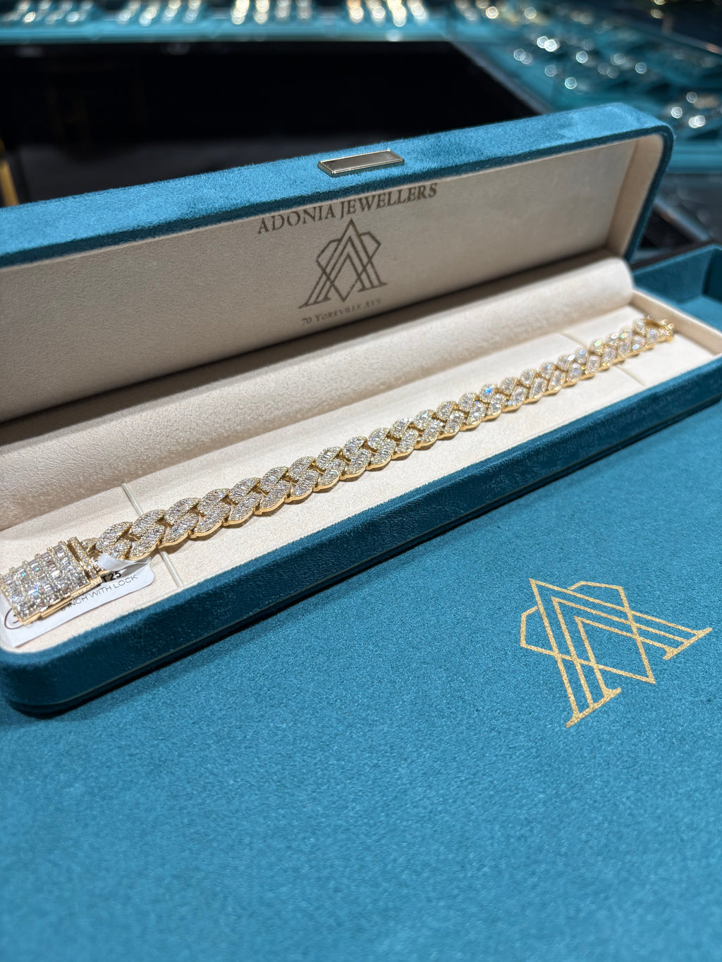 10K Yellow Gold Wide Baguette & Round Diamond Cuban Link Bracelet