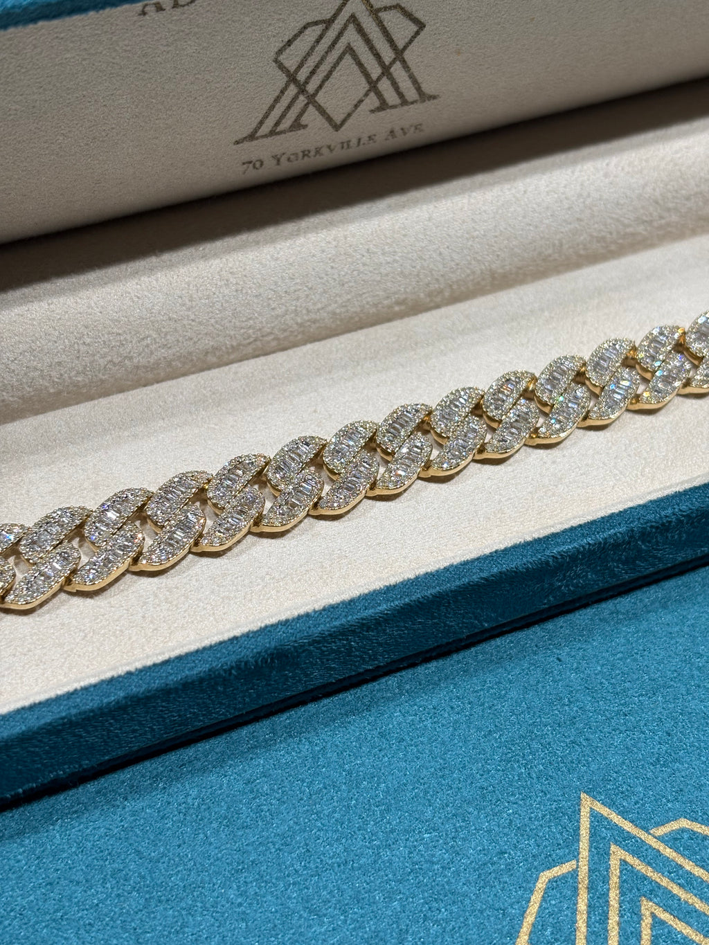 10K Yellow Gold Wide Baguette & Round Diamond Cuban Link Bracelet