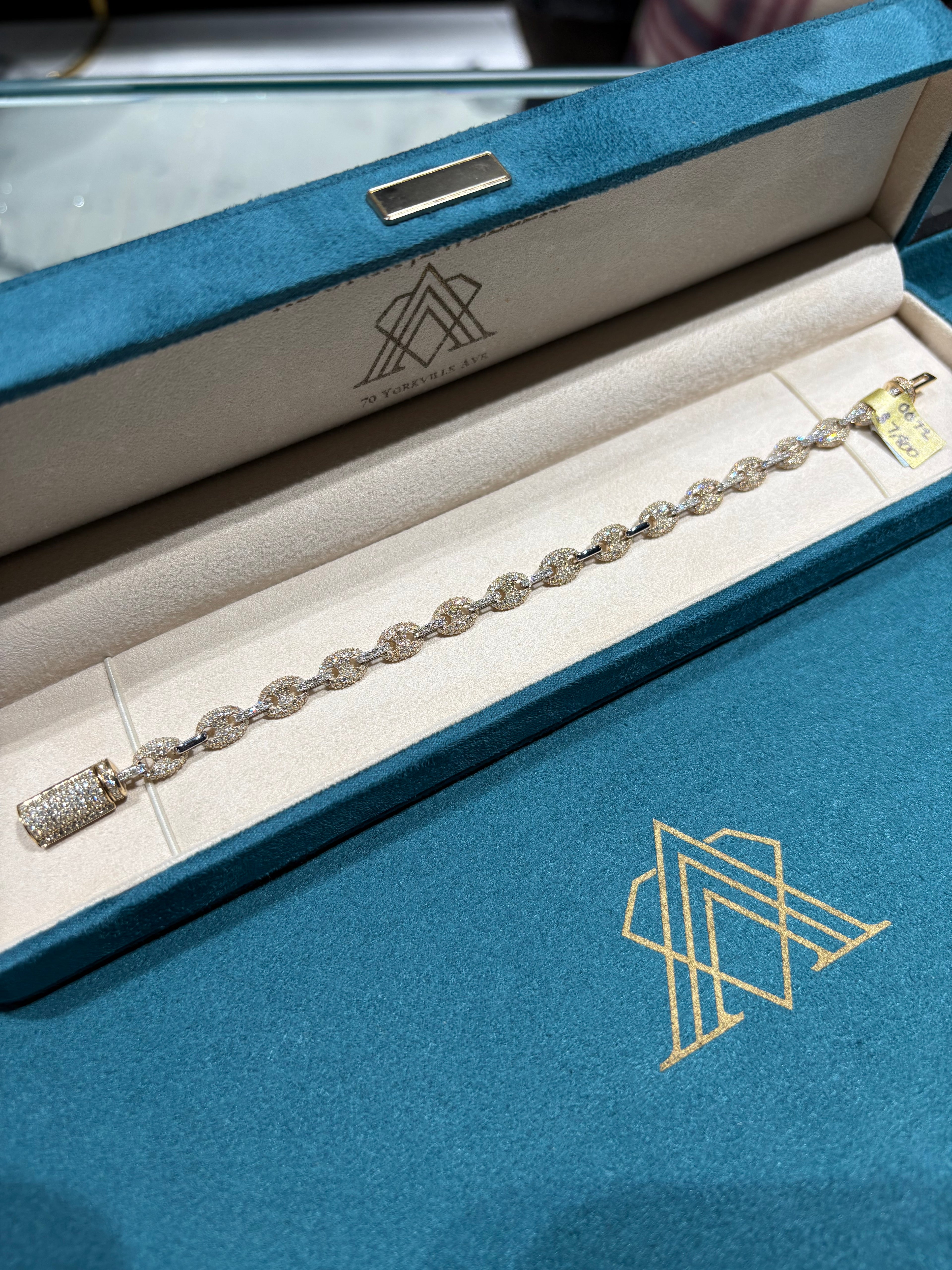 10K White Gold Full Pave Diamond Mariner Link Bracelet