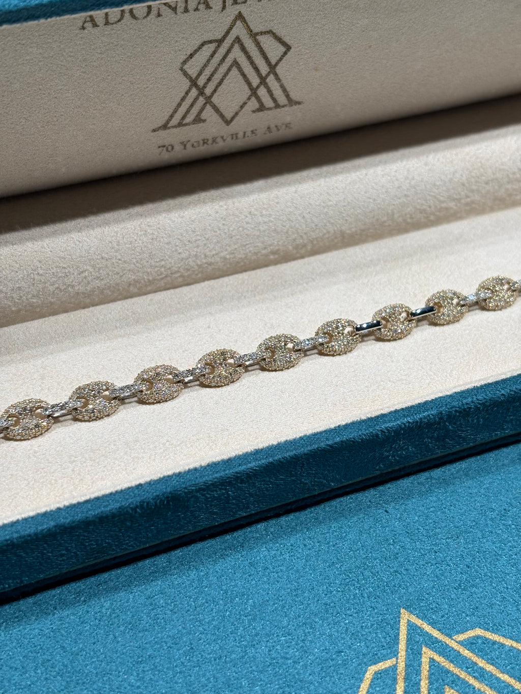10K White Gold Full Pave Diamond Mariner Link Bracelet