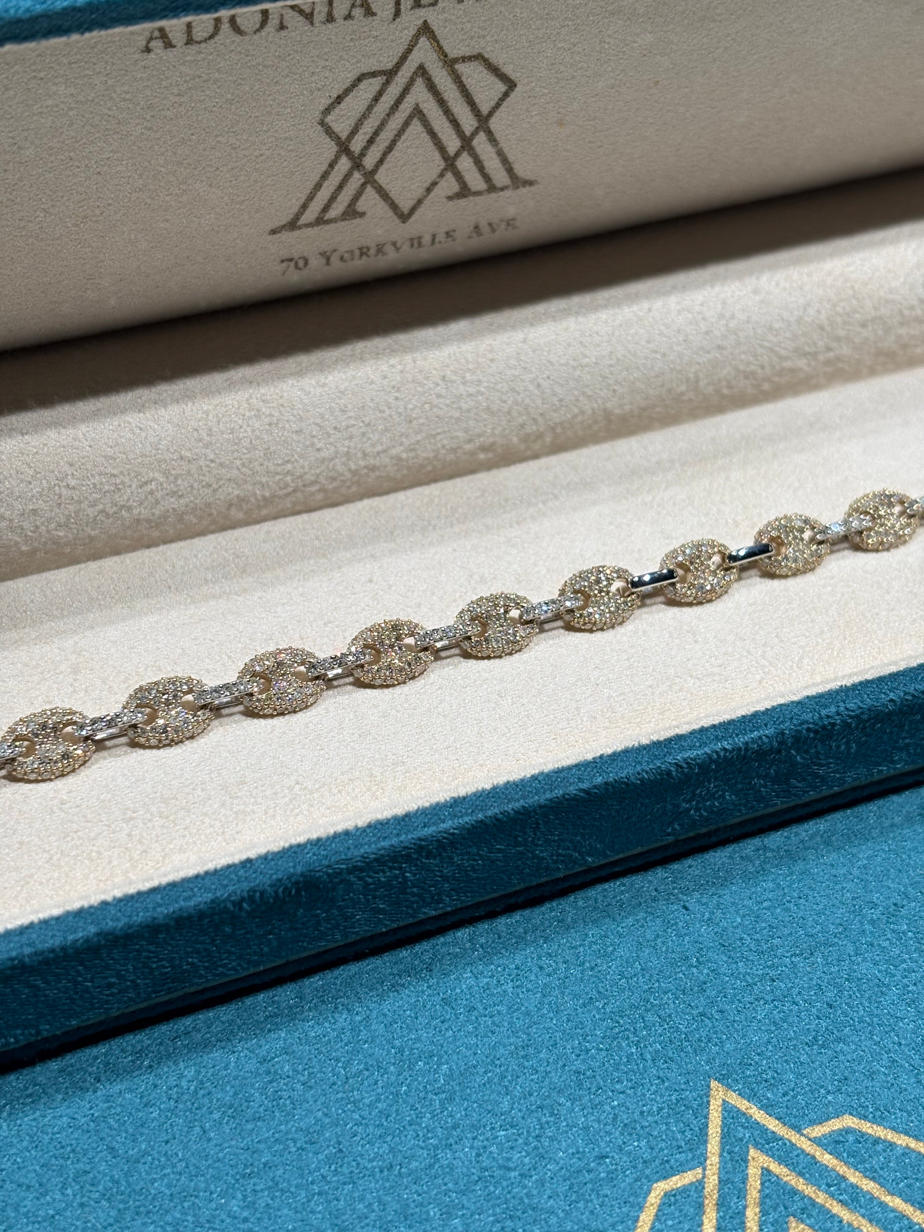 10K White Gold Full Pave Diamond Mariner Link Bracelet