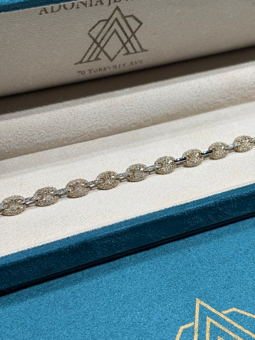 10K White Gold Full Pave Diamond Mariner Link Bracelet