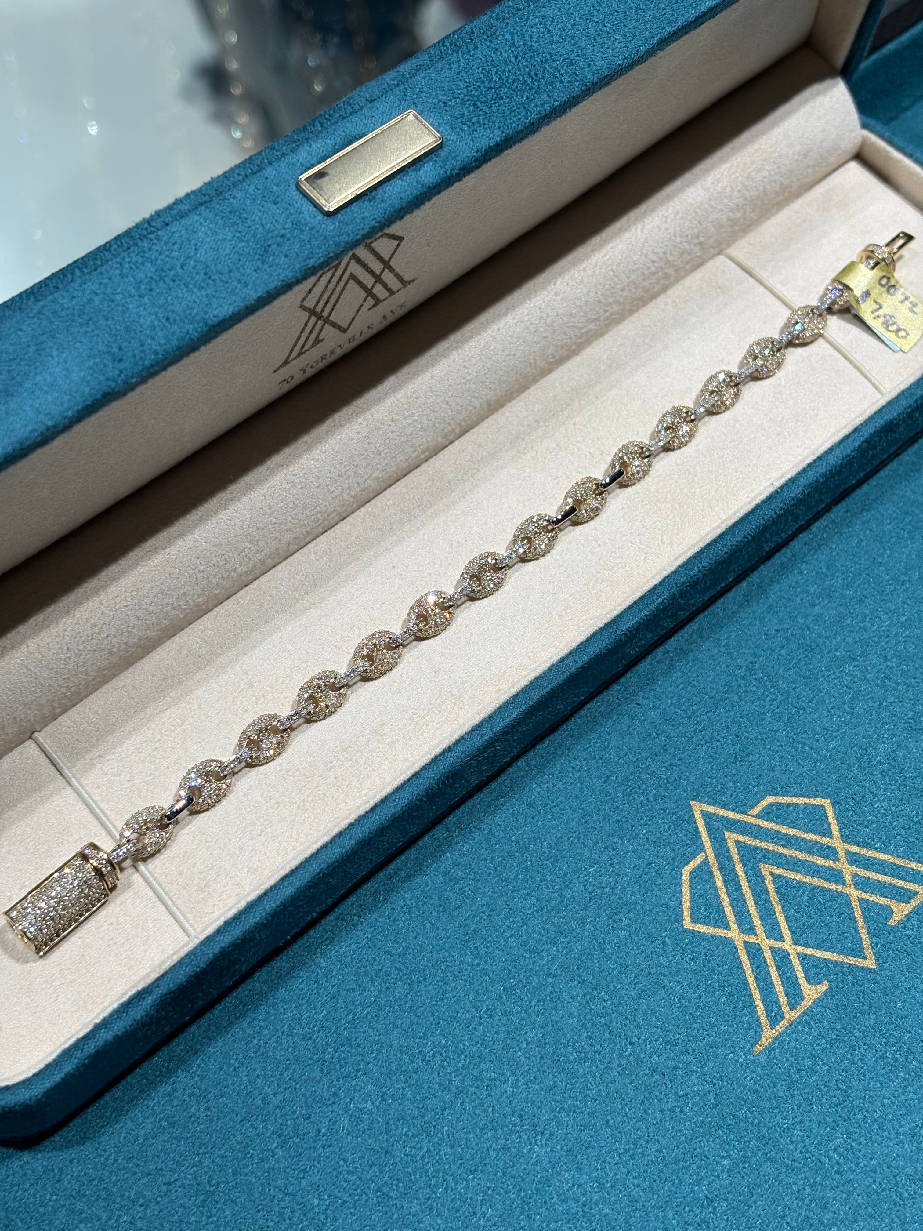 10K White Gold Full Pave Diamond Mariner Link Bracelet