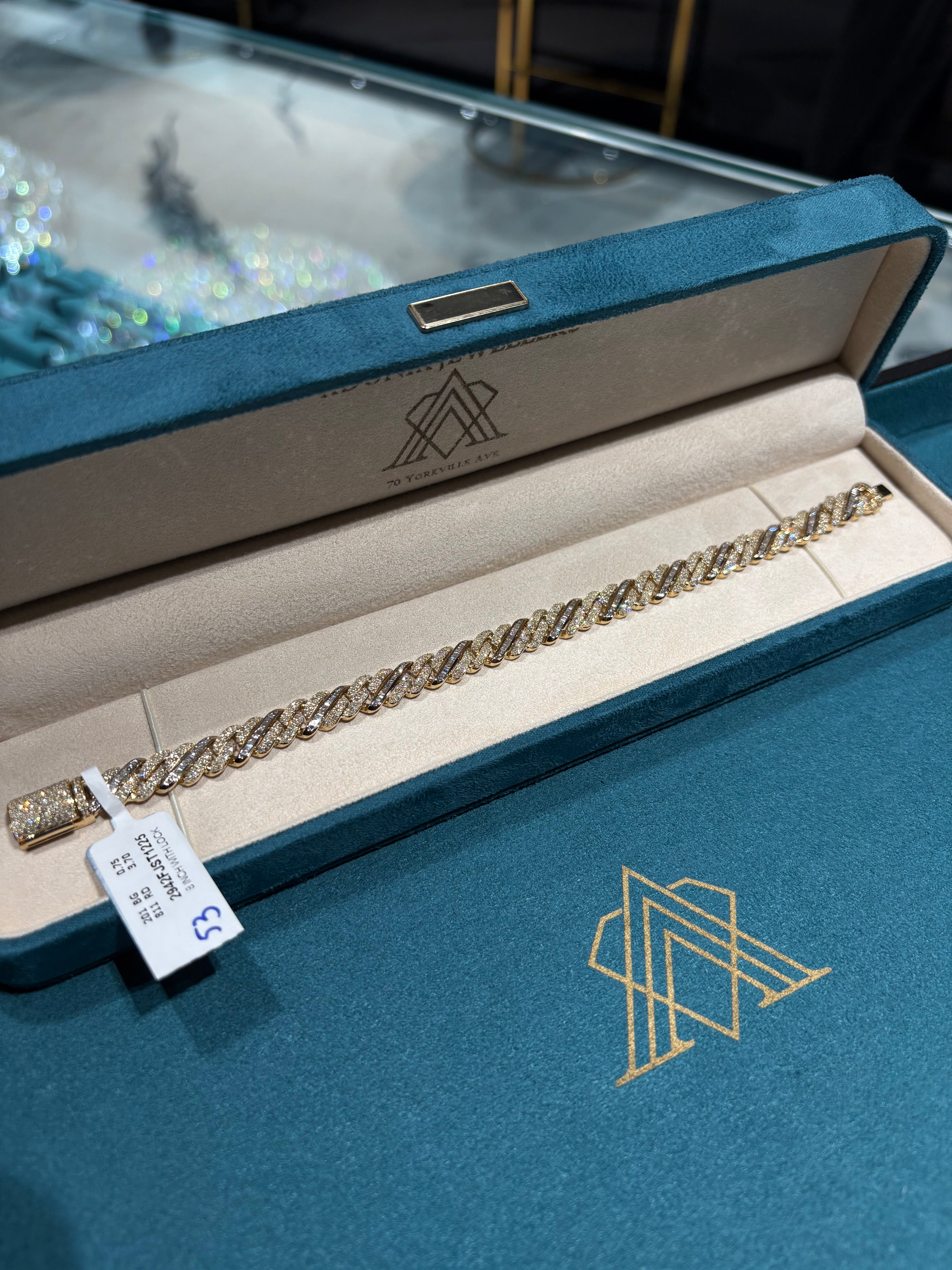10K Yellow and White Gold Pave Diamond Two-Tone Cuban Link Bracelet