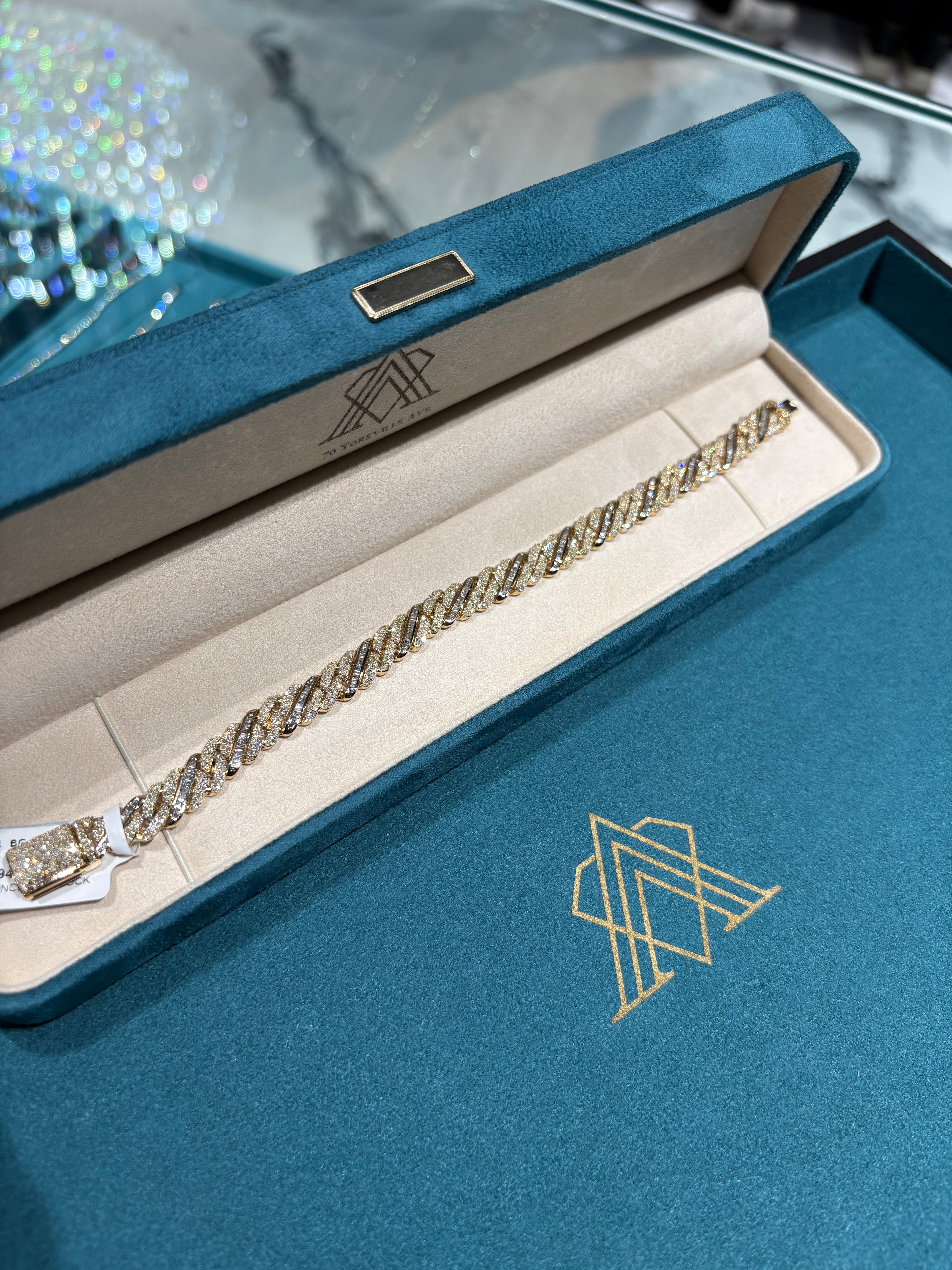 10K Yellow and White Gold Pave Diamond Two-Tone Cuban Link Bracelet