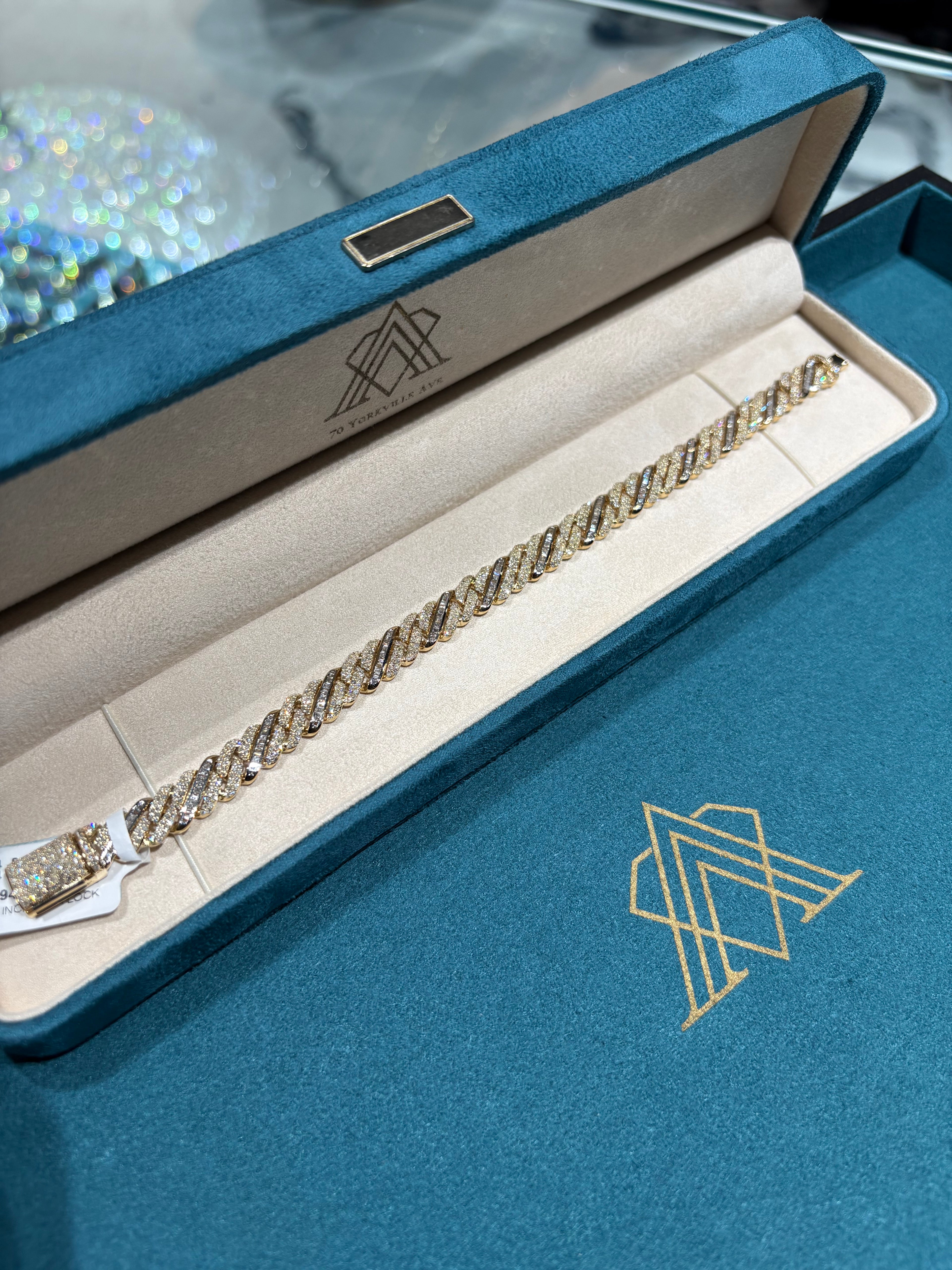 10K Yellow and White Gold Pave Diamond Two-Tone Cuban Link Bracelet