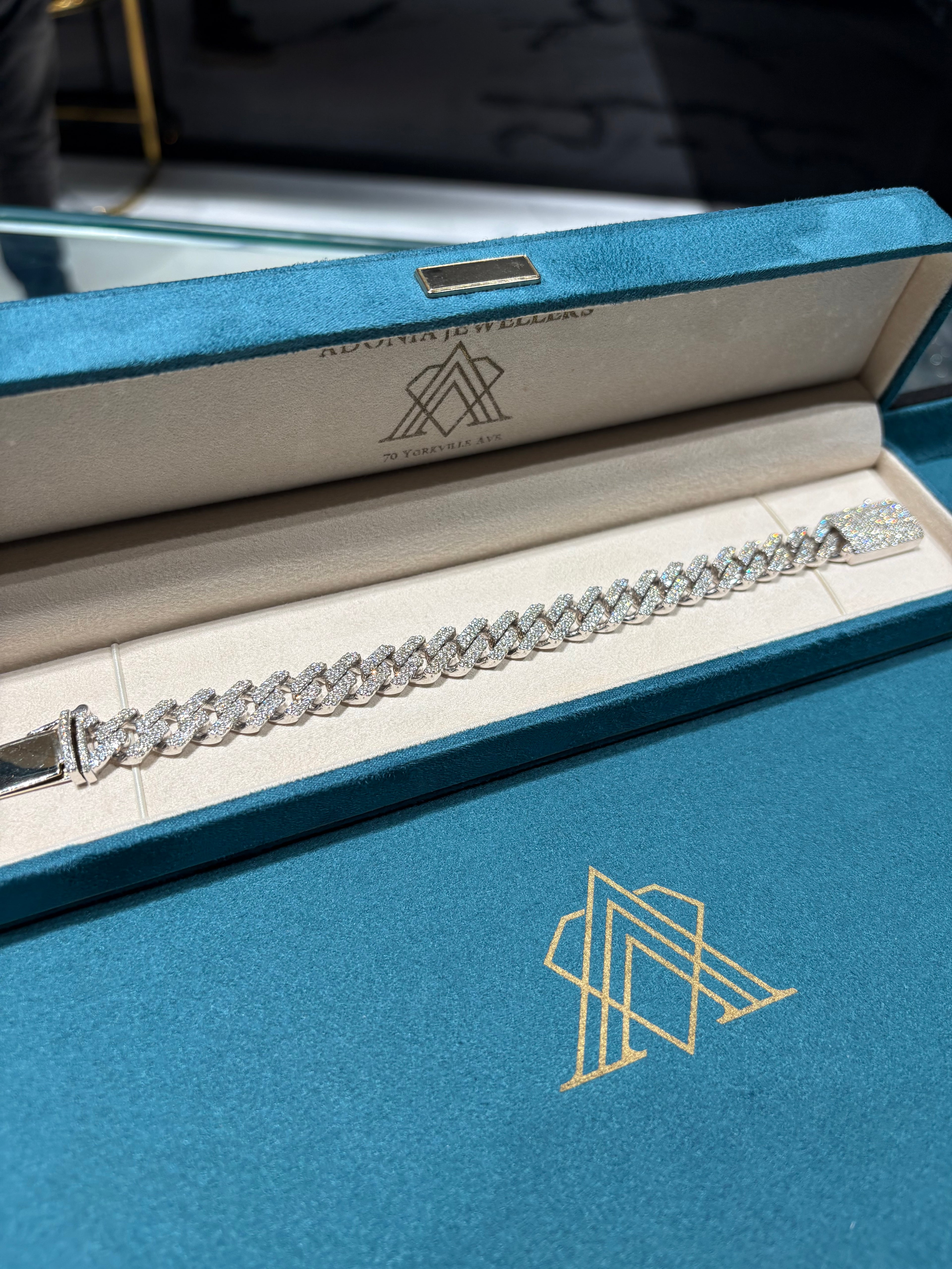 14K White Gold Pave Diamond Open Cuban Link Bracelet