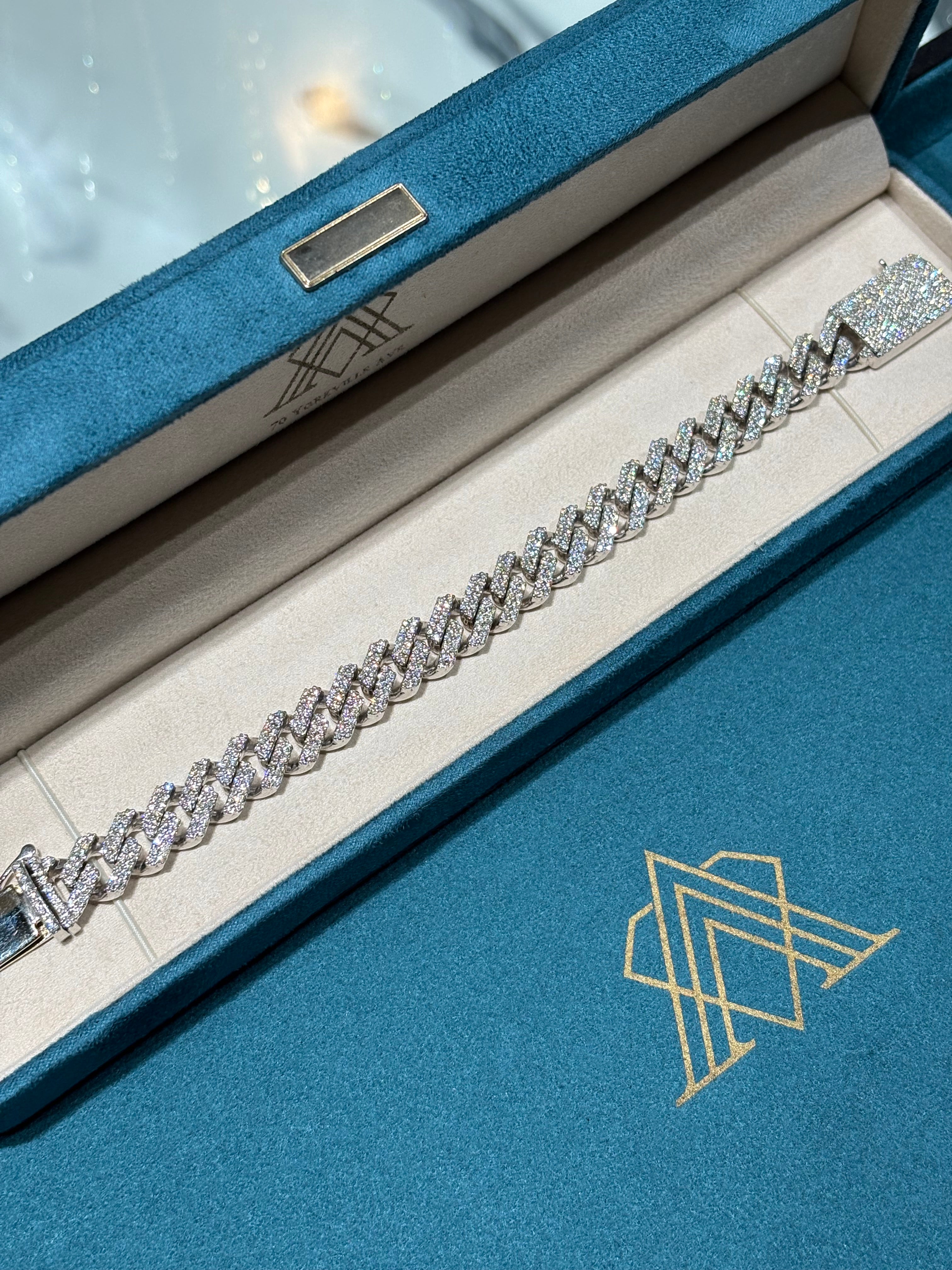14K White Gold Pave Diamond Open Cuban Link Bracelet