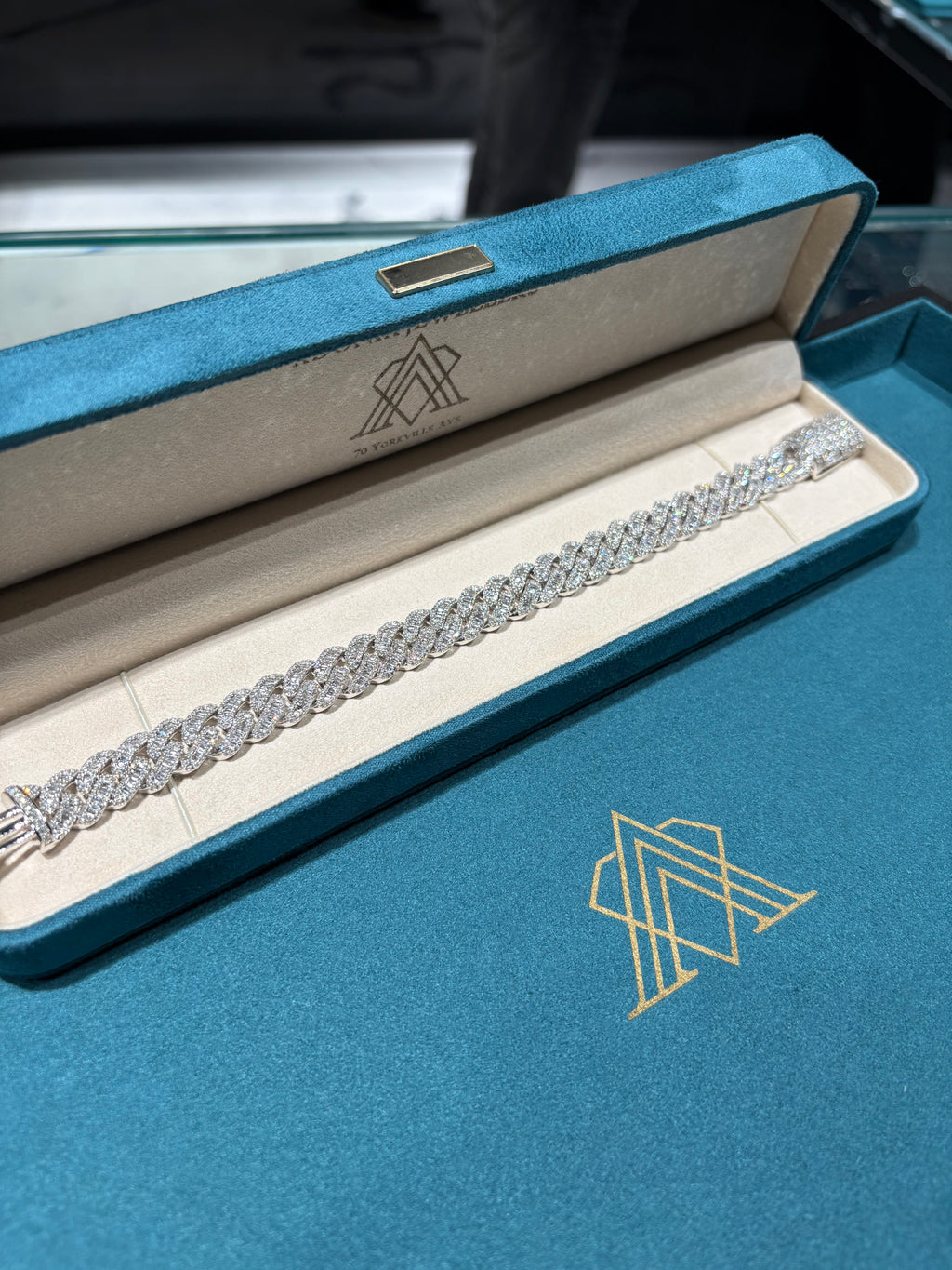 10K White Gold Baguette and Round Diamond Cuban Link Bracelet