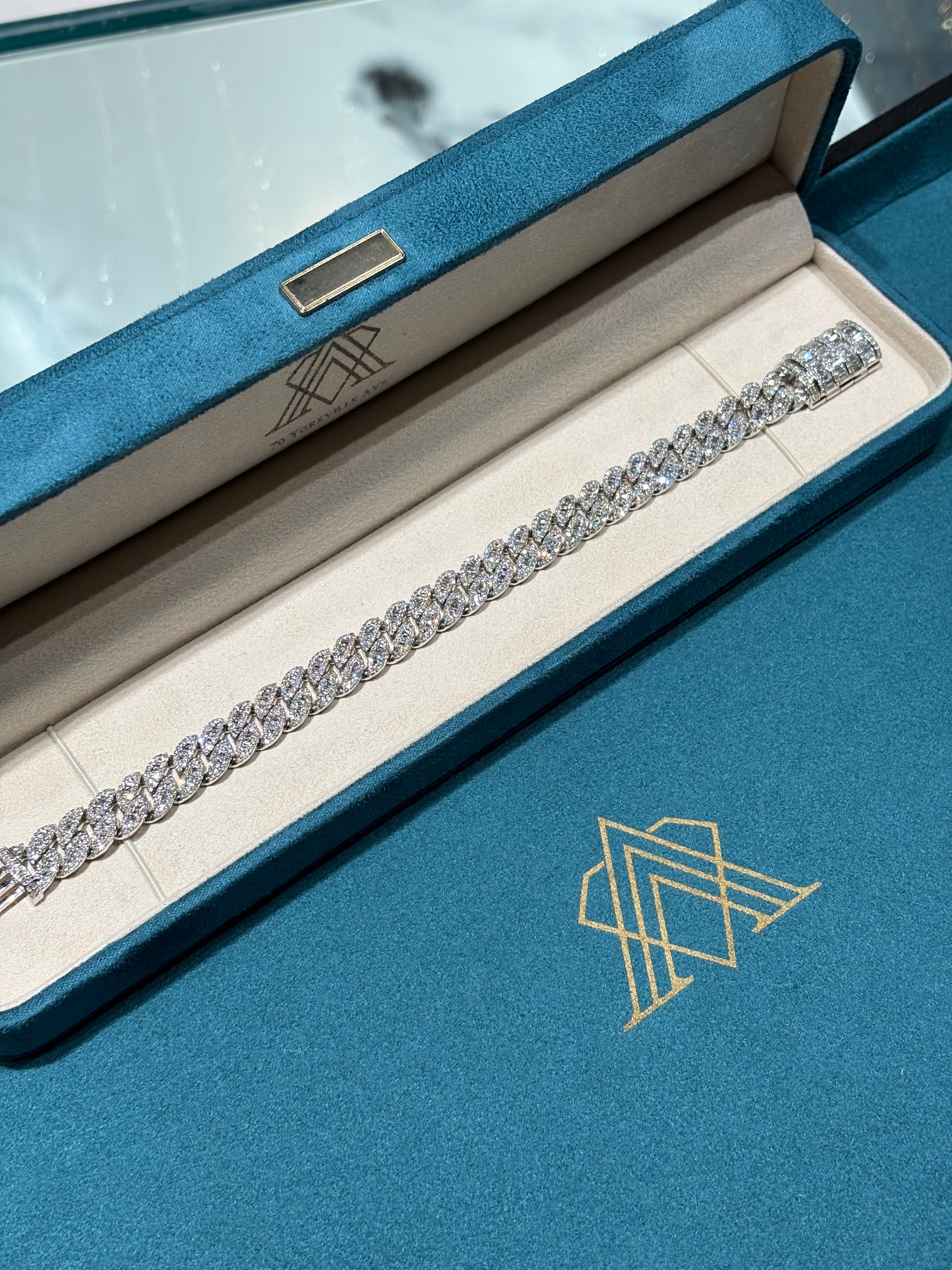 10K White Gold Baguette and Round Diamond Cuban Link Bracelet