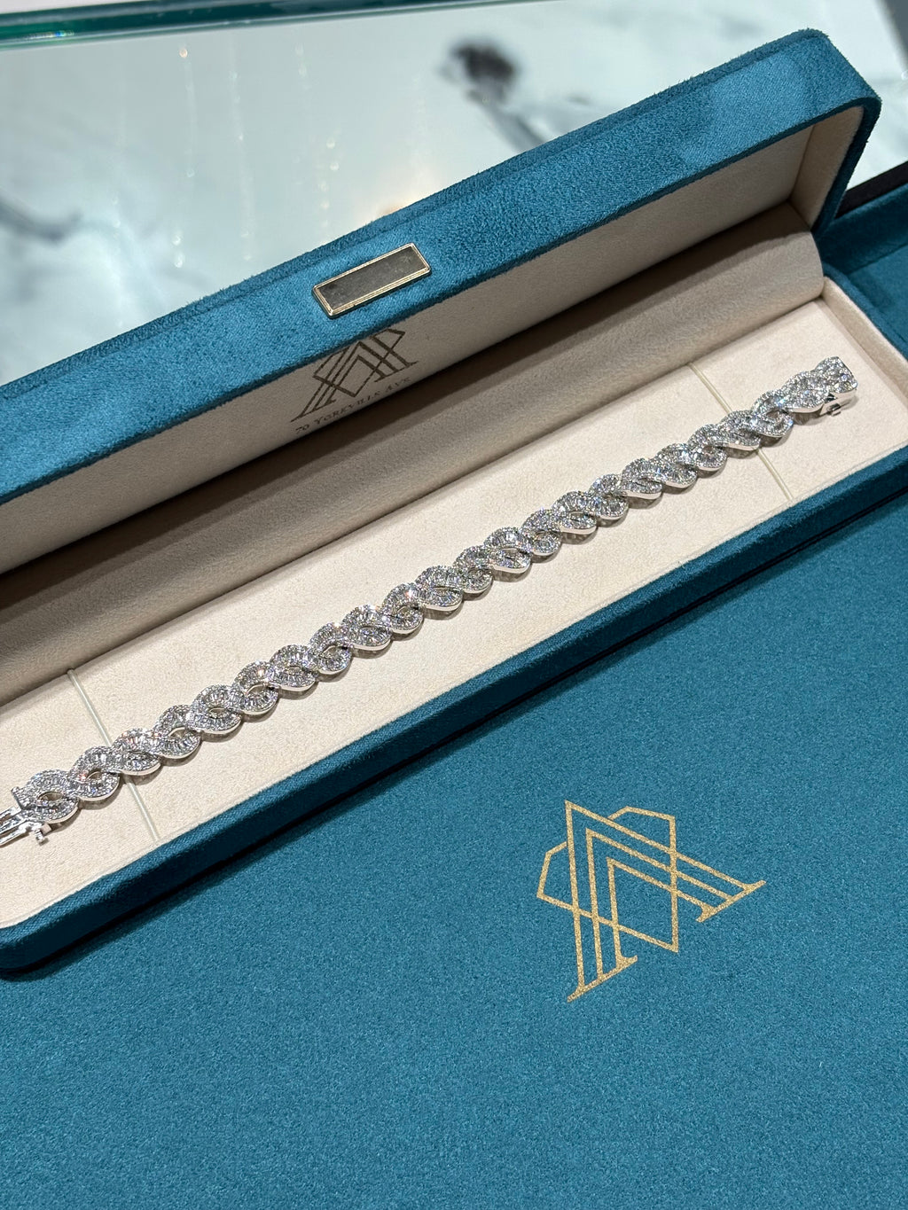 10K White Gold Baguette and Round Diamond Infinity Cuban Link Bracelet