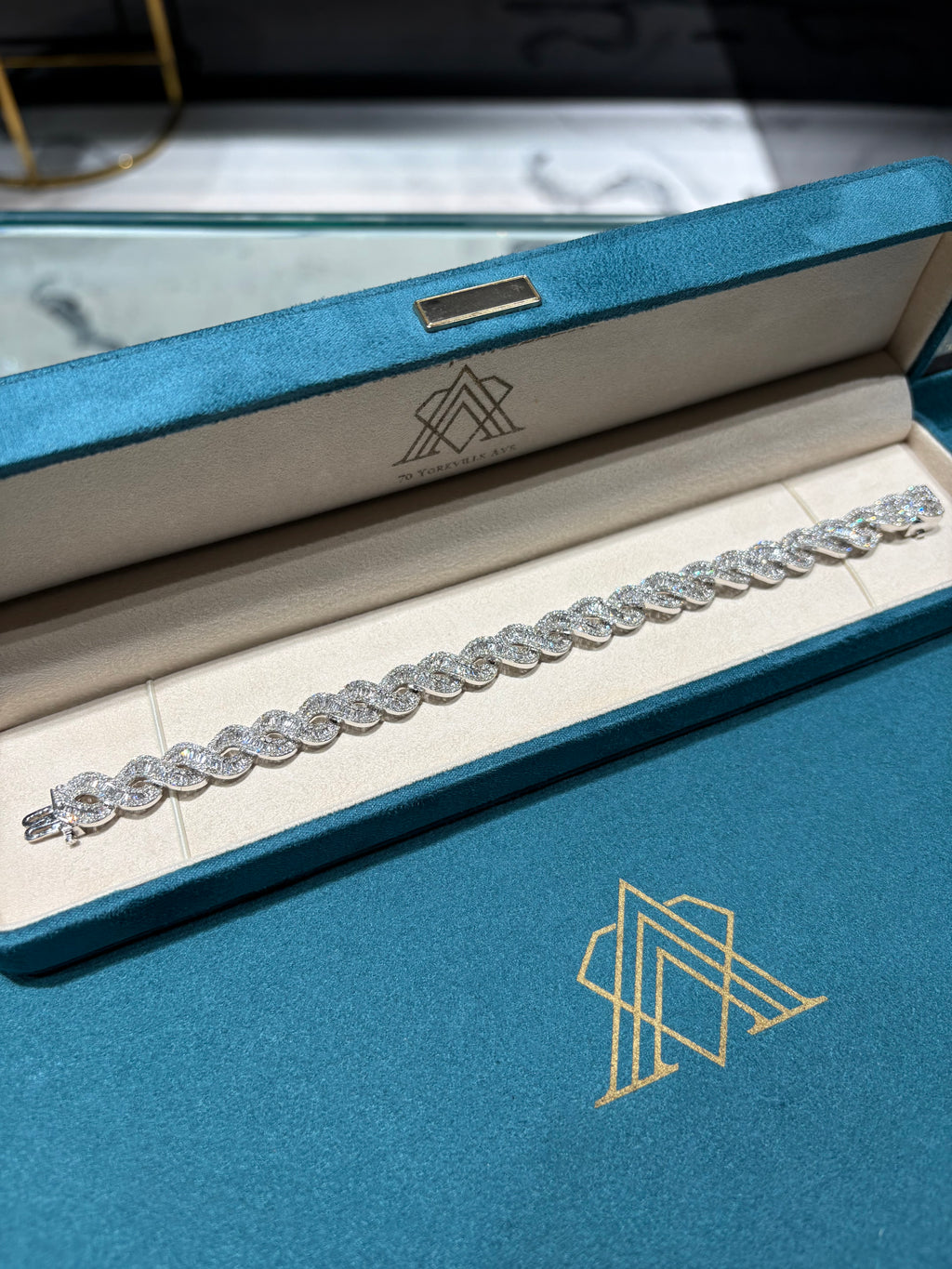 10K White Gold Baguette and Round Diamond Infinity Cuban Link Bracelet