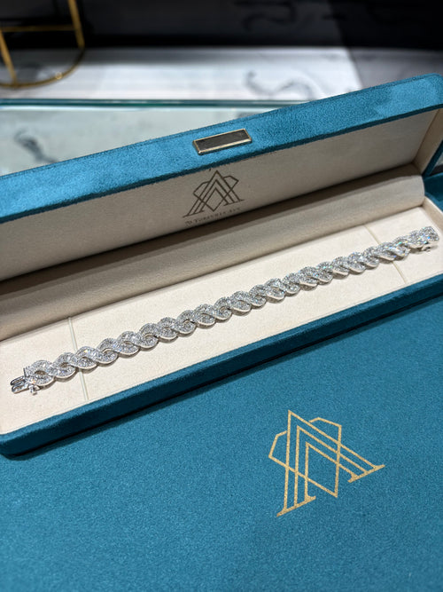 10K White Gold Baguette and Round Diamond Infinity Cuban Link Bracelet