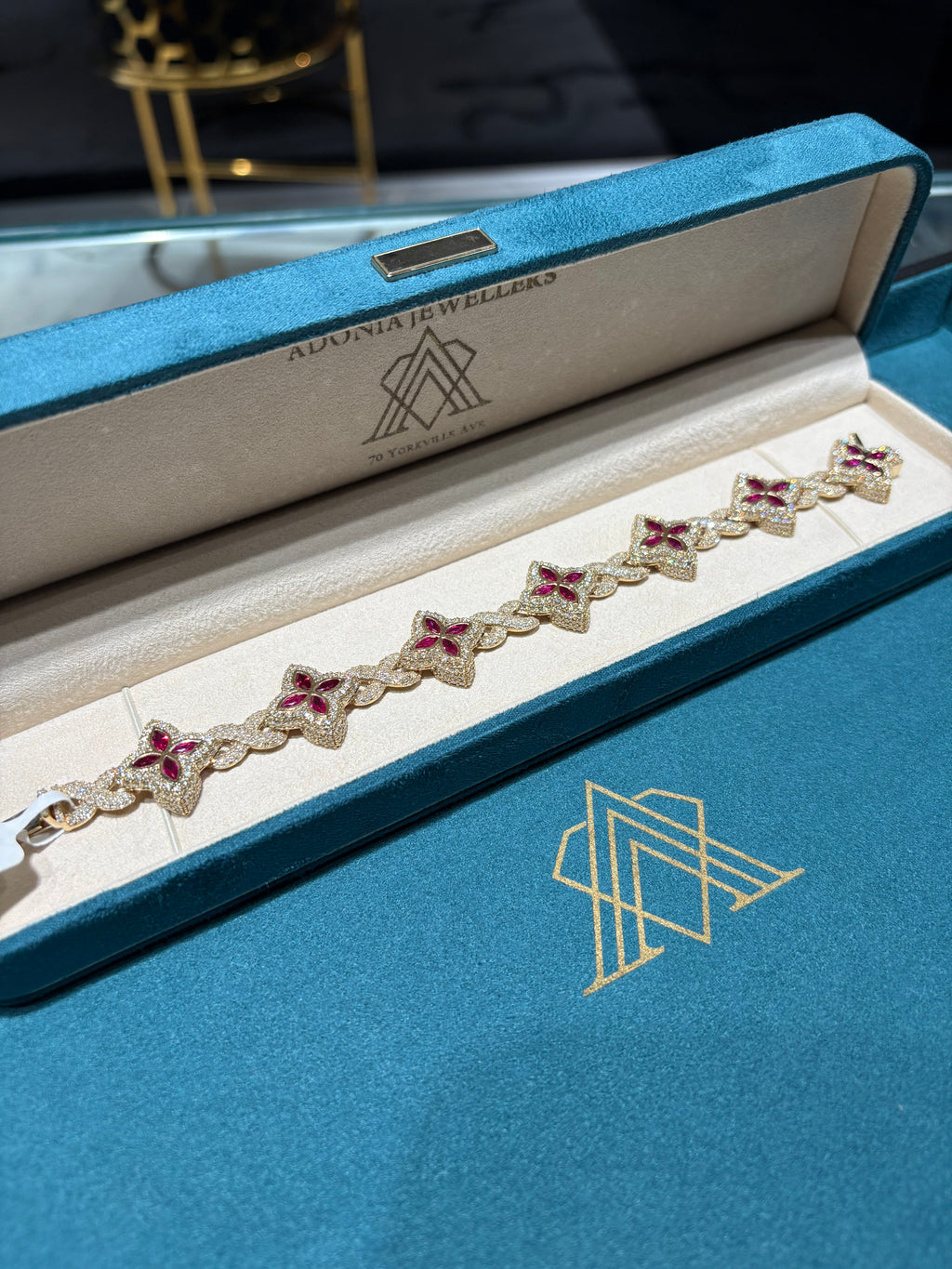 10K Yellow Gold Ruby and Diamond Clover Motif Bracelet