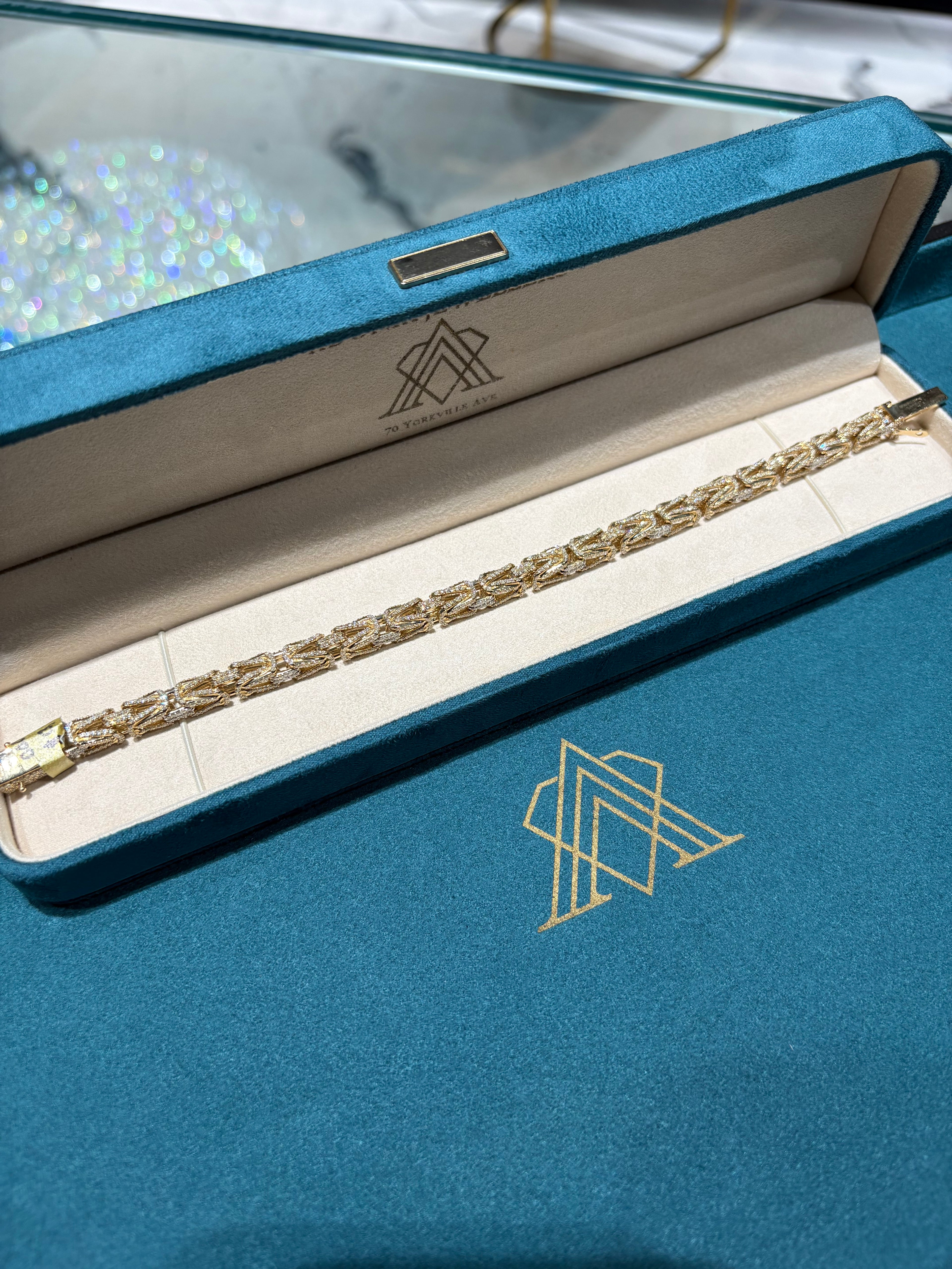 10K Yellow Gold Pave Diamond Byzantine Link Bracelet