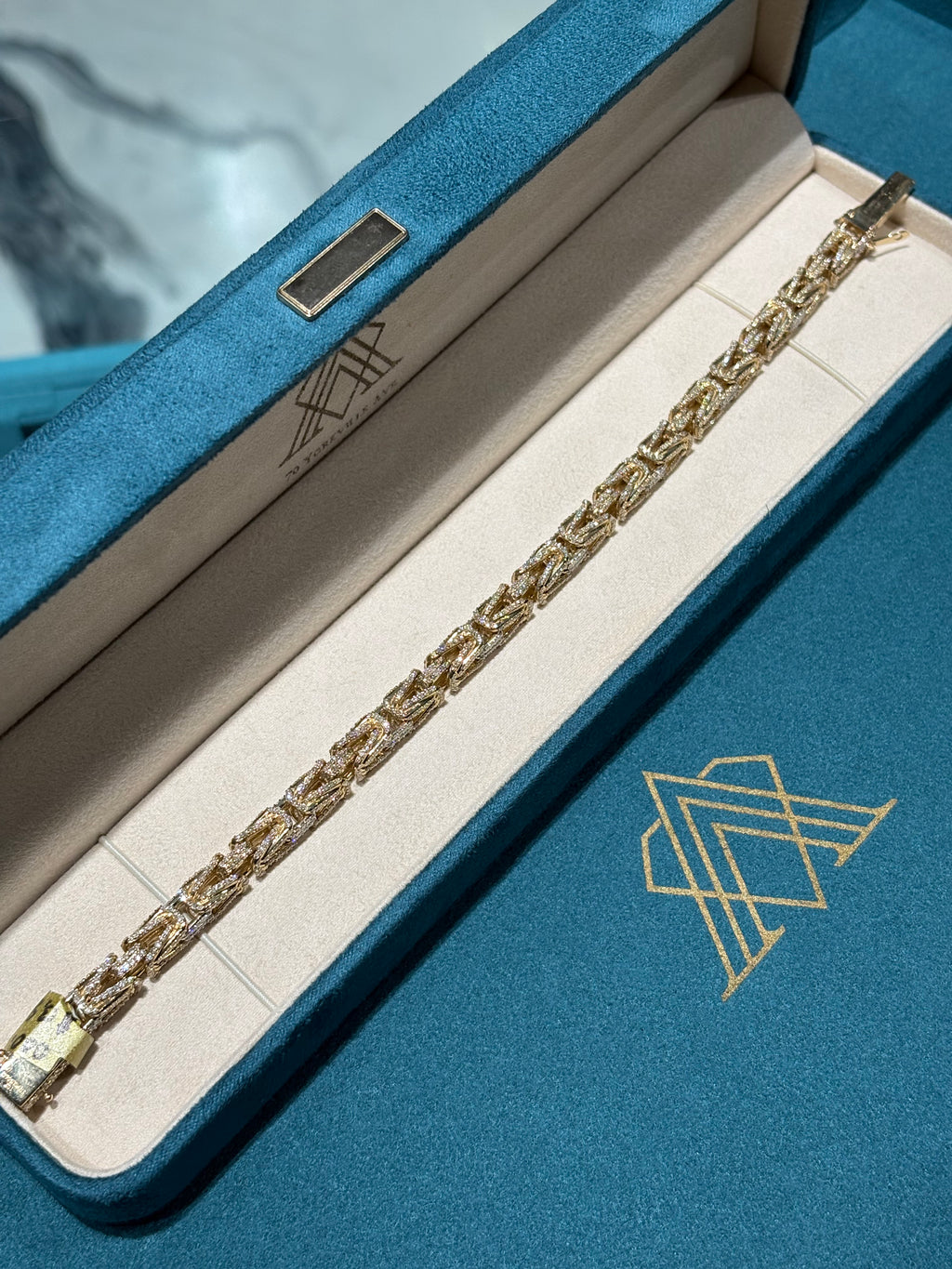 10K Yellow Gold Pave Diamond Byzantine Link Bracelet