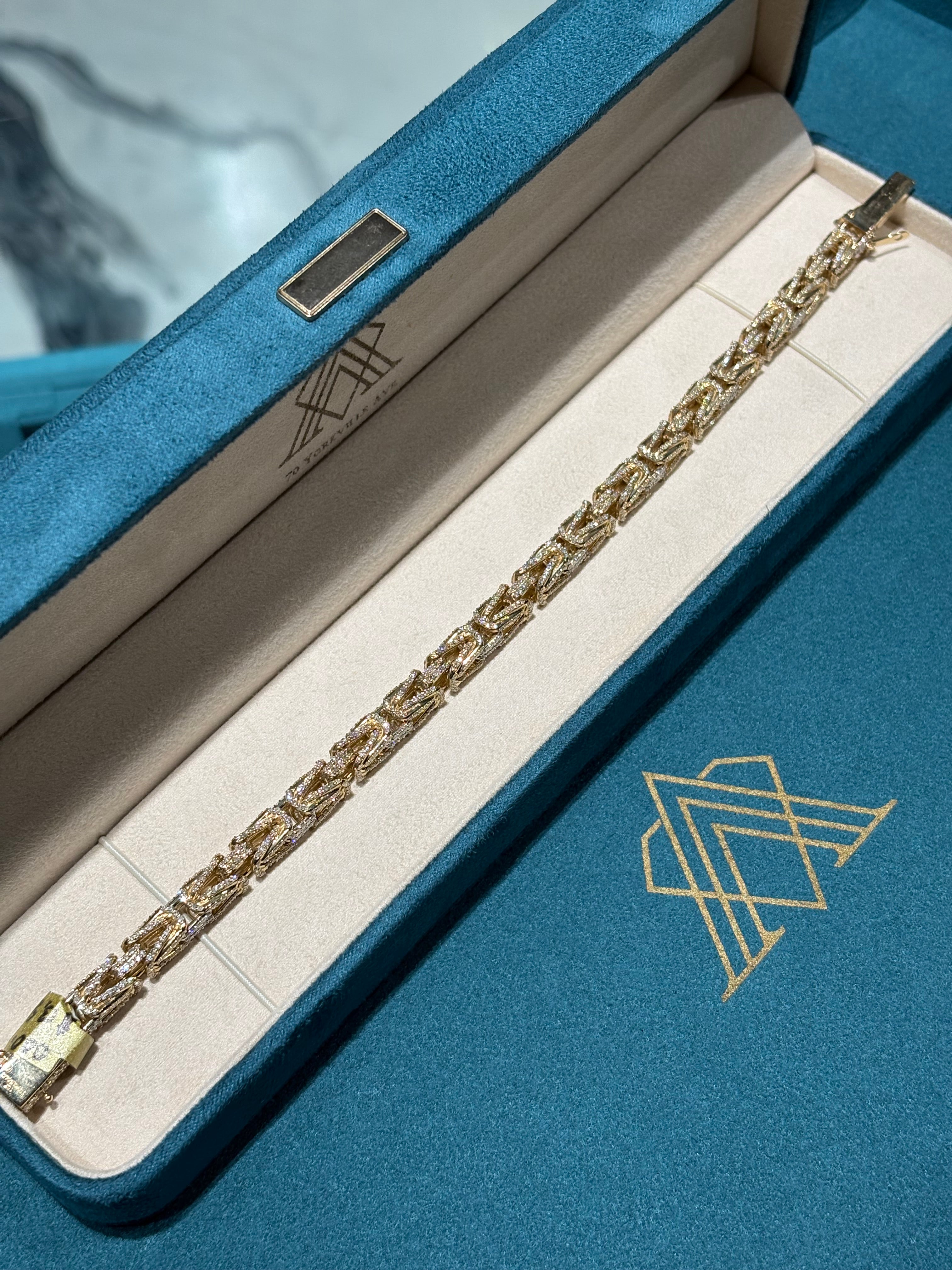 10K Yellow Gold Pave Diamond Byzantine Link Bracelet