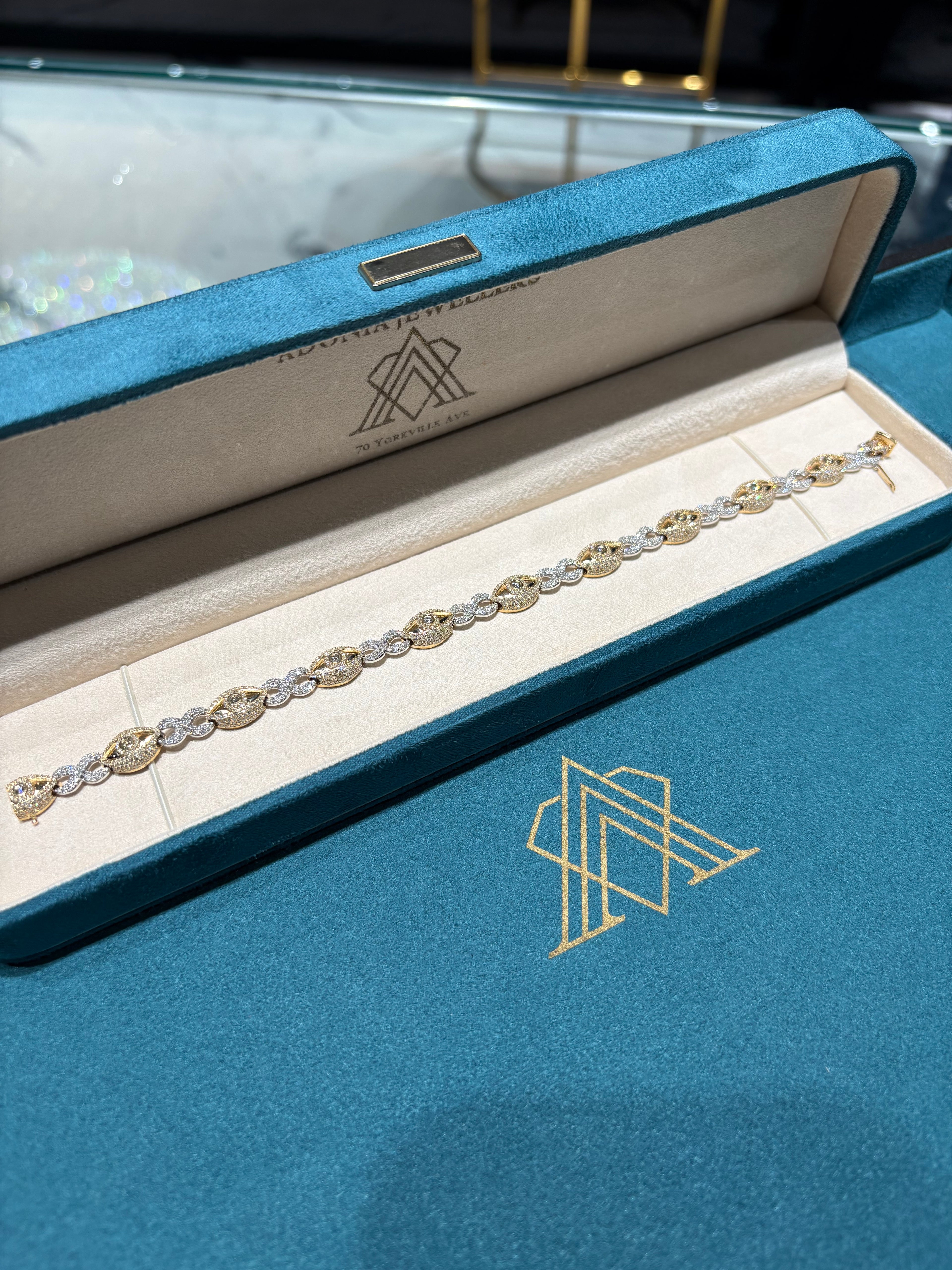 10K Yellow and White Gold Pave Diamond Mariner Link Bracelet