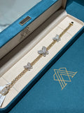 10K Yellow Gold Diamond Butterfly Station Cuban Link Bracelet