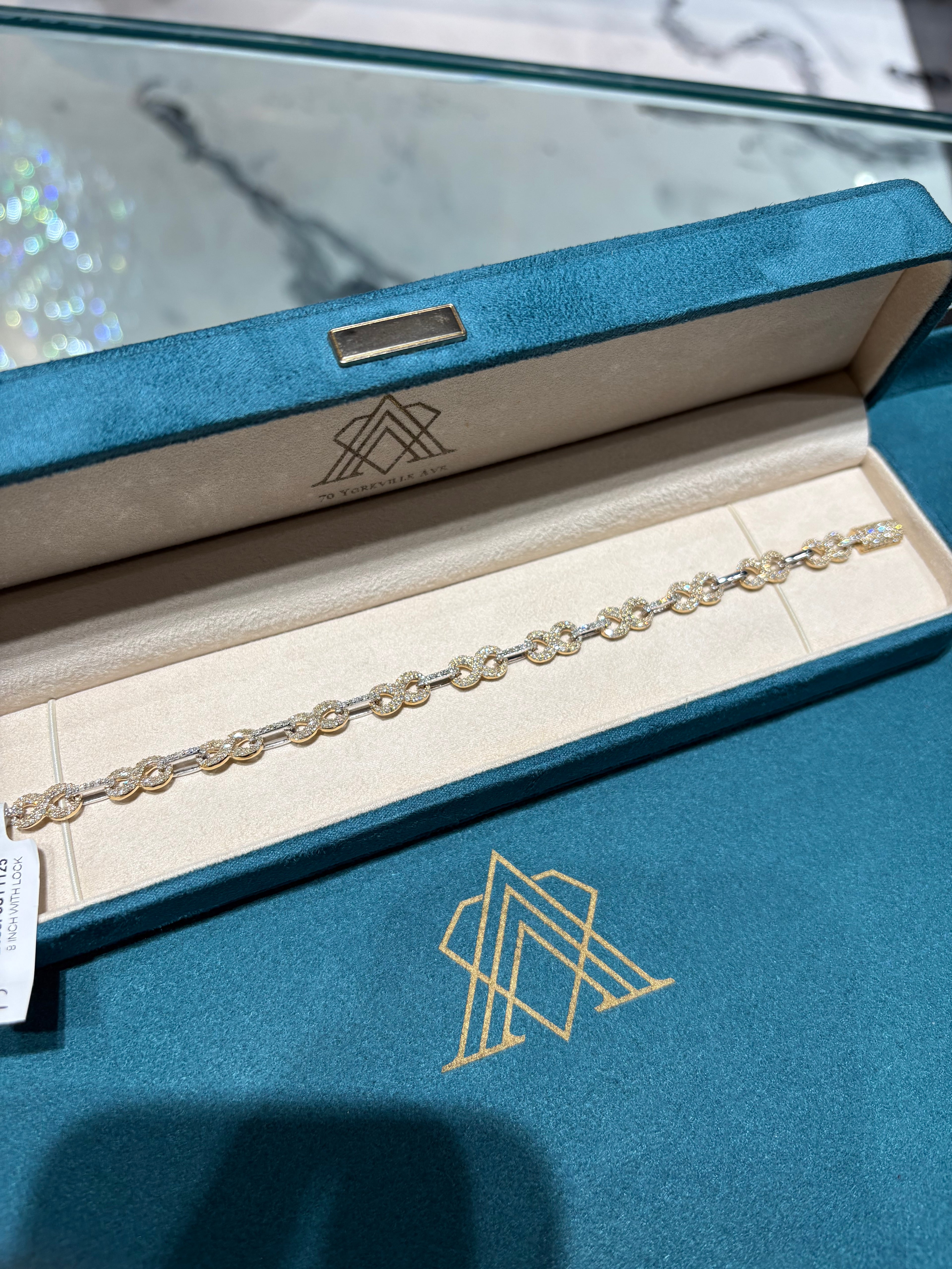 10K Yellow and White Gold Pave Diamond Figure-Eight Mariner Link Bracelet