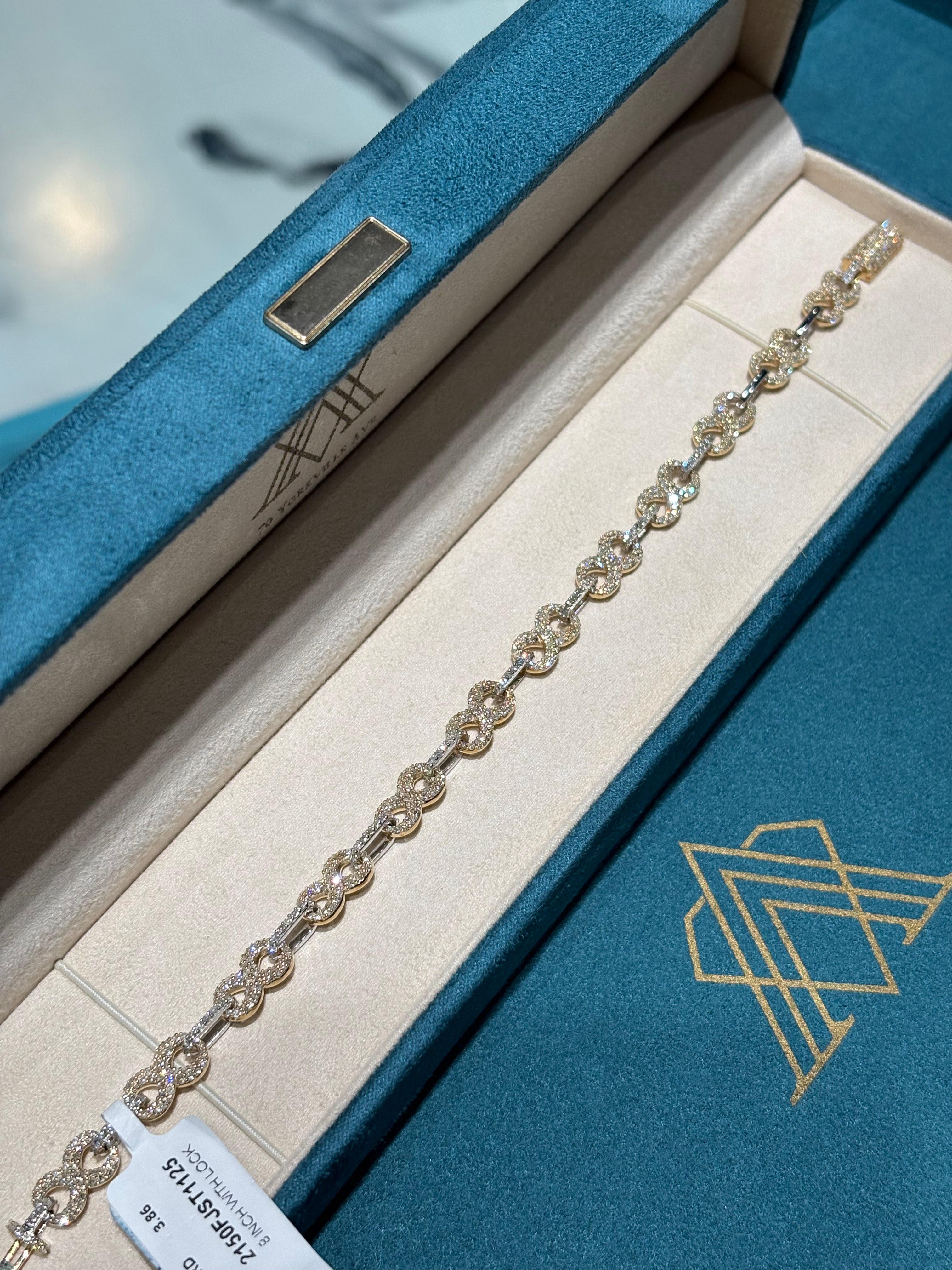 10K Yellow and White Gold Pave Diamond Figure-Eight Mariner Link Bracelet