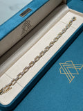 10K Yellow Gold Pave Diamond Open Rectangle Cable Link Bracelet