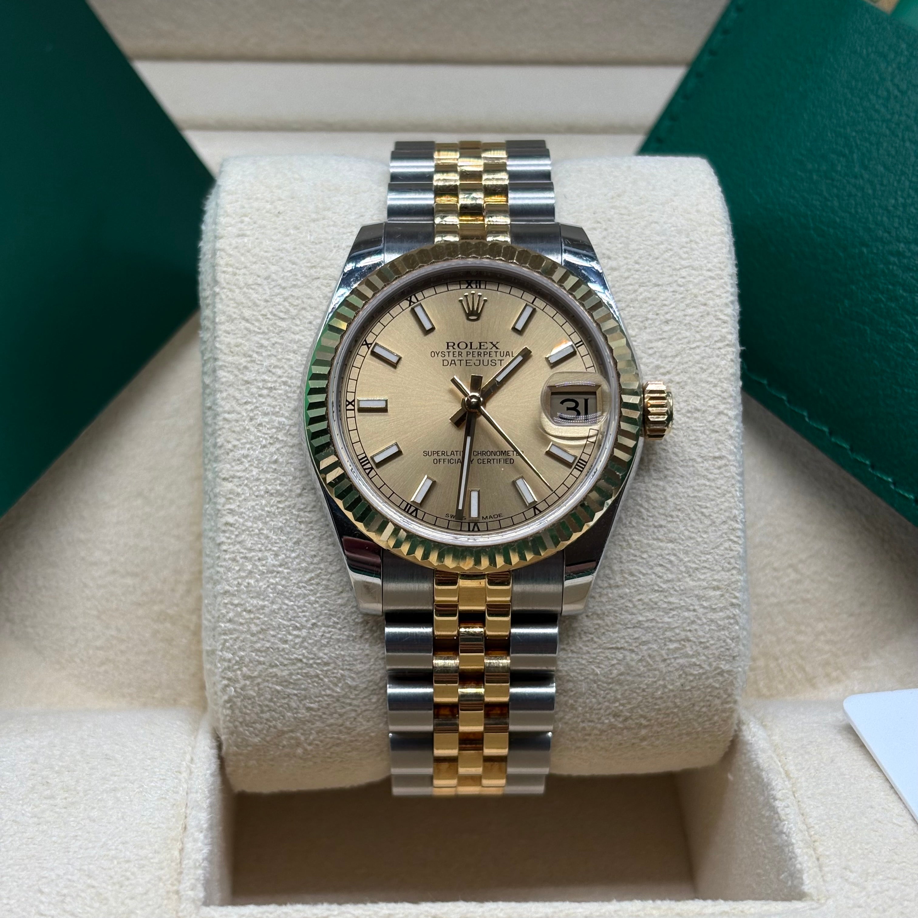 Rolex Datejust 31 Two-Tone Yellow Gold Champagne Index Dial Jubilee Bracelet 278273 Full Set