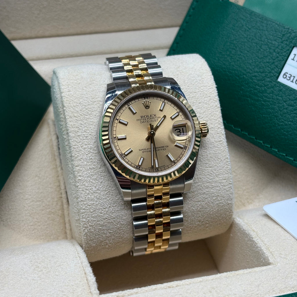 Rolex Datejust 31 Two-Tone Yellow Gold Champagne Index Dial Jubilee Bracelet 278273 Full Set