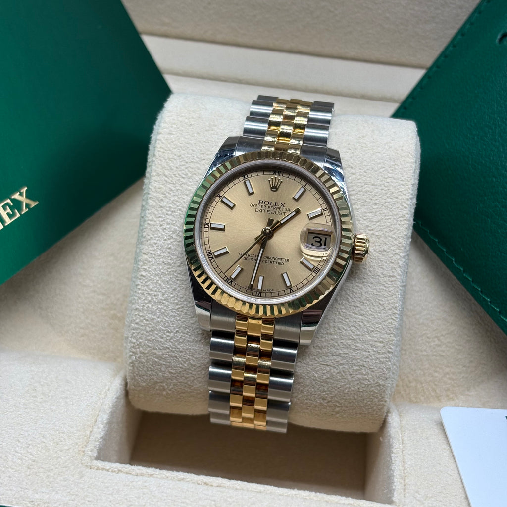 Rolex Datejust 31 Two-Tone Yellow Gold Champagne Index Dial Jubilee Bracelet 278273 Full Set