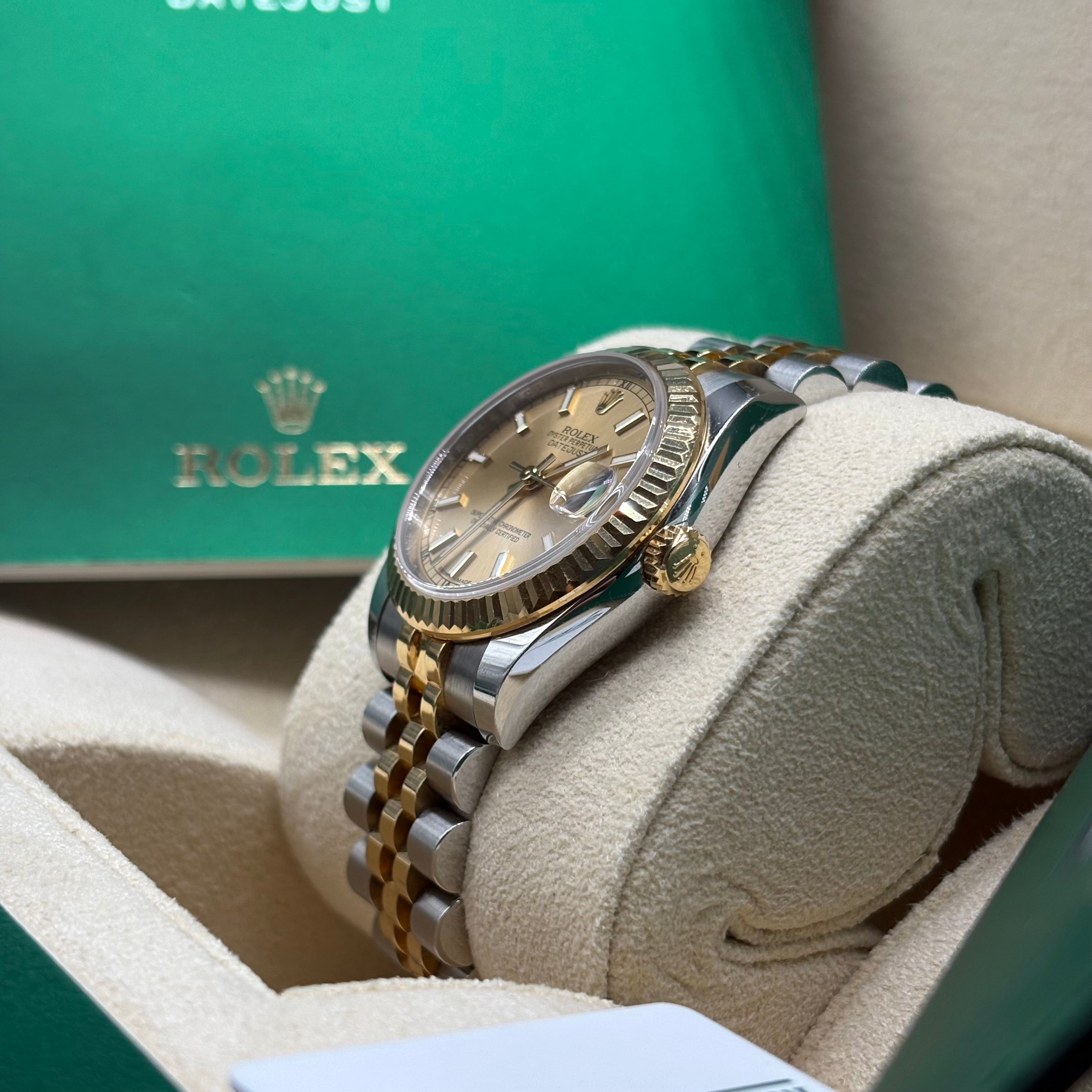 Rolex Datejust 31 Two-Tone Yellow Gold Champagne Index Dial Jubilee Bracelet 278273 Full Set