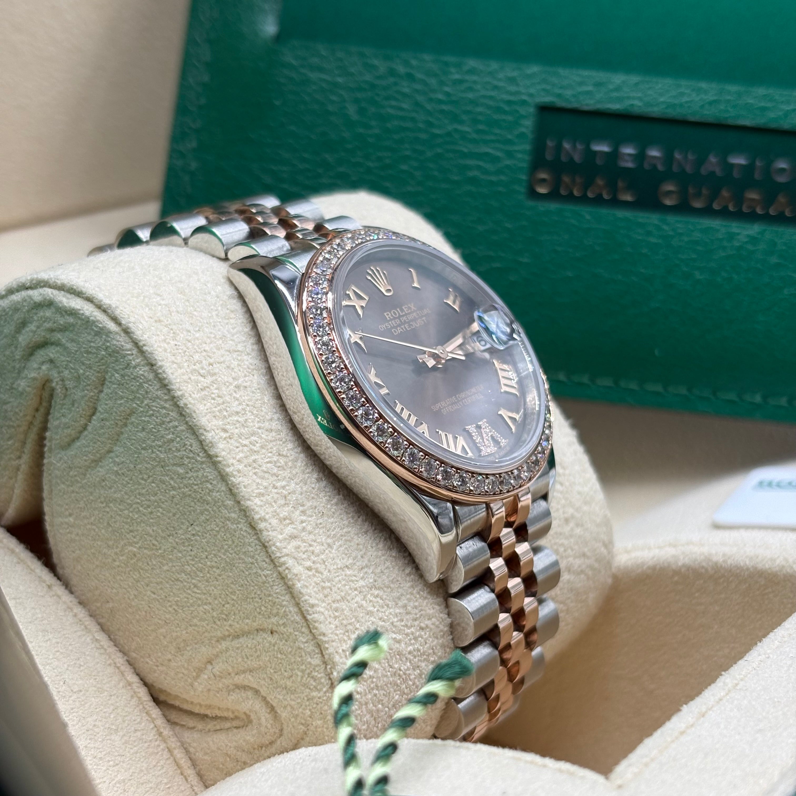 Rolex Datejust 31 Two-Tone Rose Gold Chocolate Roman Dial Diamond Bezel Jubilee Bracelet 278381RBR Full Set