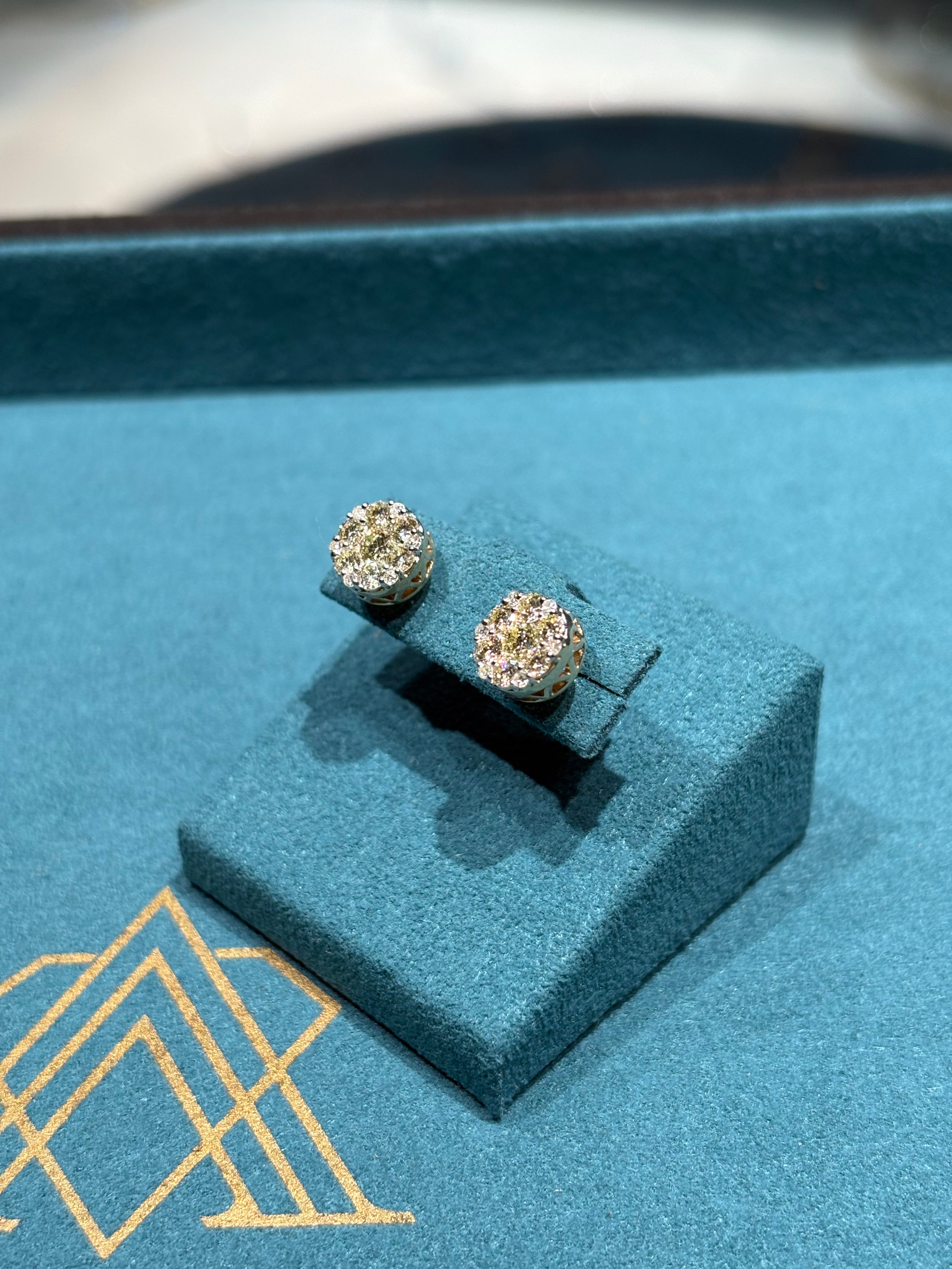 10K White Gold Round Diamond Cluster Stud Earrings