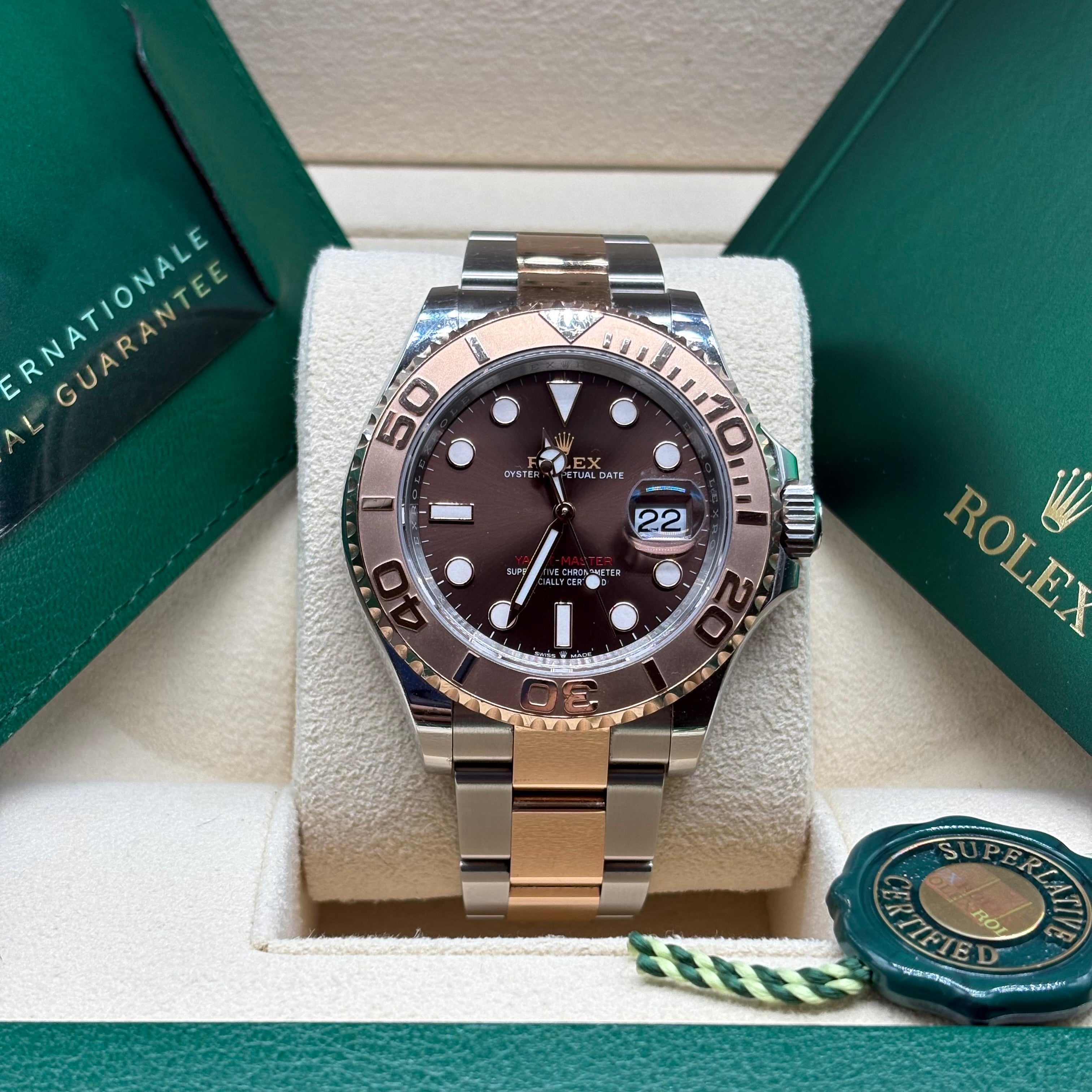 Rolex Yacht-Master 40mm Two Tone Rose Gold Chocolate Dial 126621 Complete Set