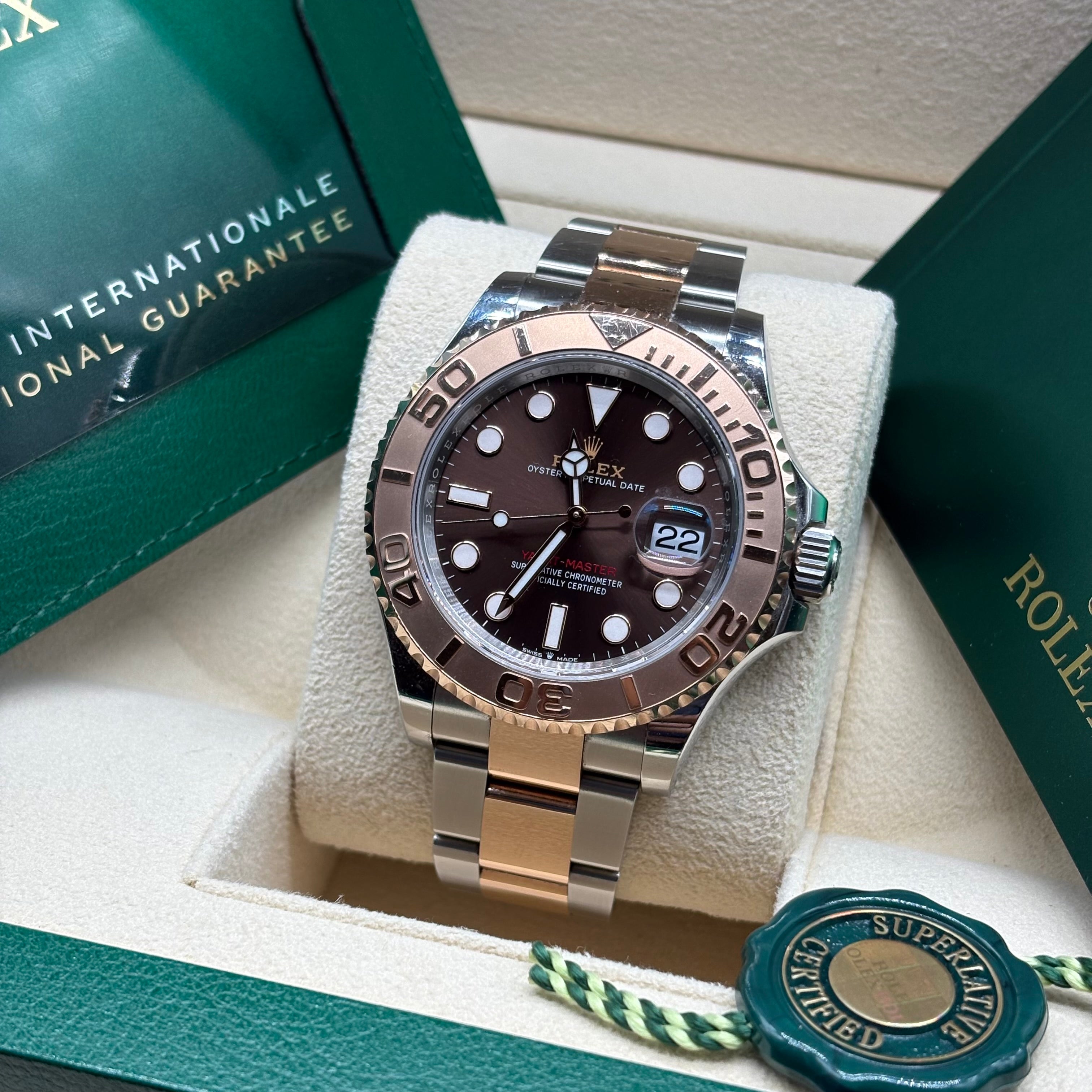 Rolex Yacht-Master 40mm Two Tone Rose Gold Chocolate Dial 126621 Complete Set
