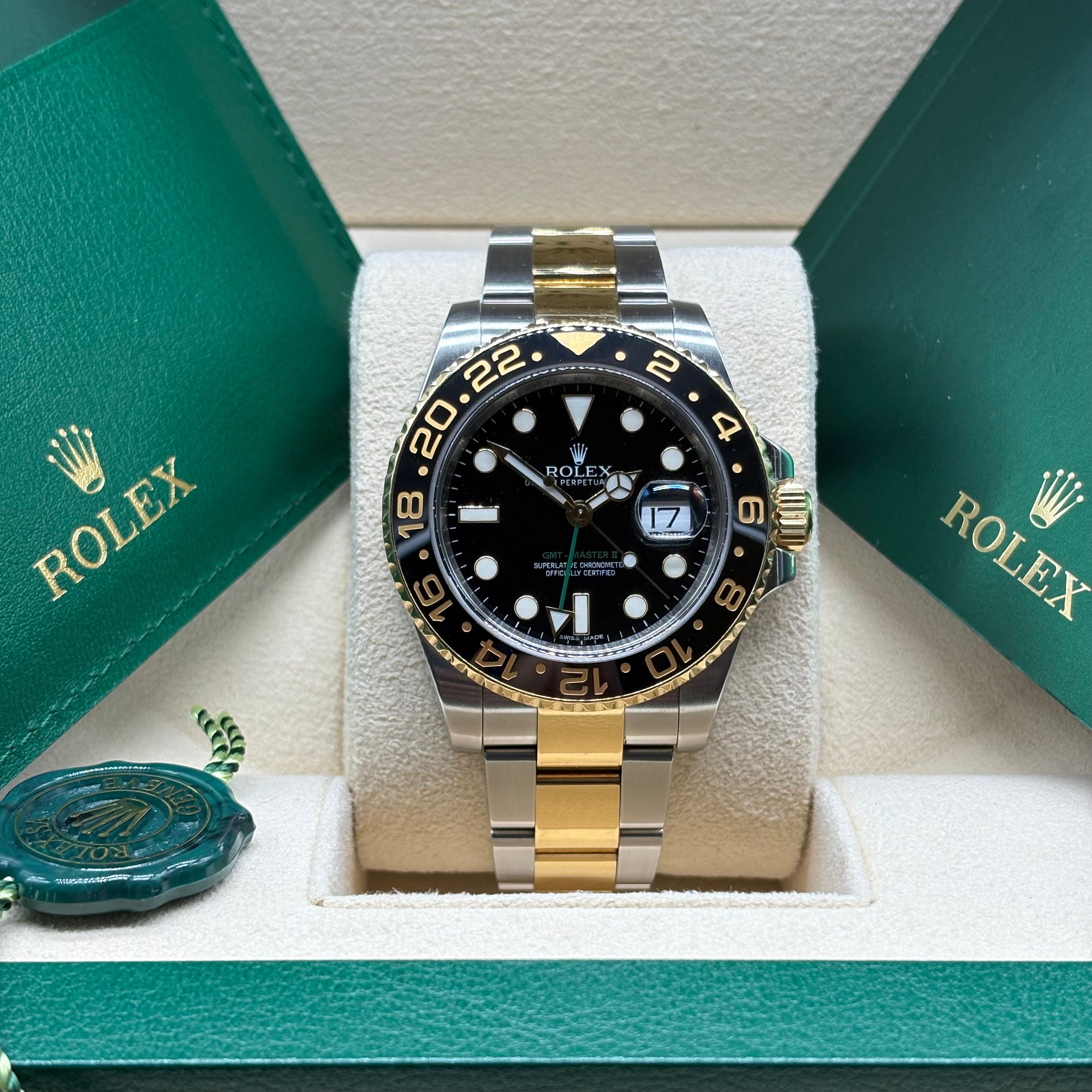 Rolex GMT-Master II 40mm Two Tone Black Dial Green Arrow 116713