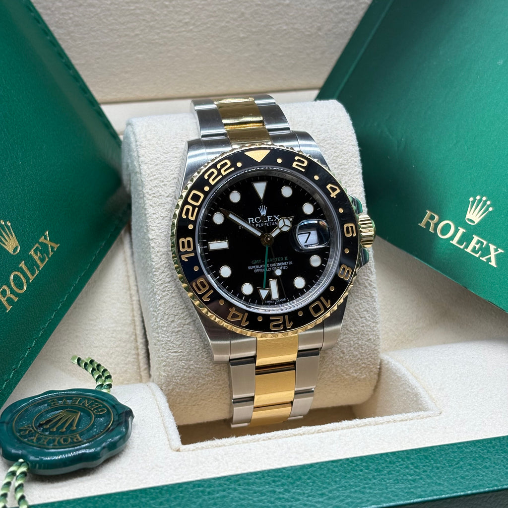 Rolex GMT-Master II 40mm Two Tone Black Dial Green Arrow 116713