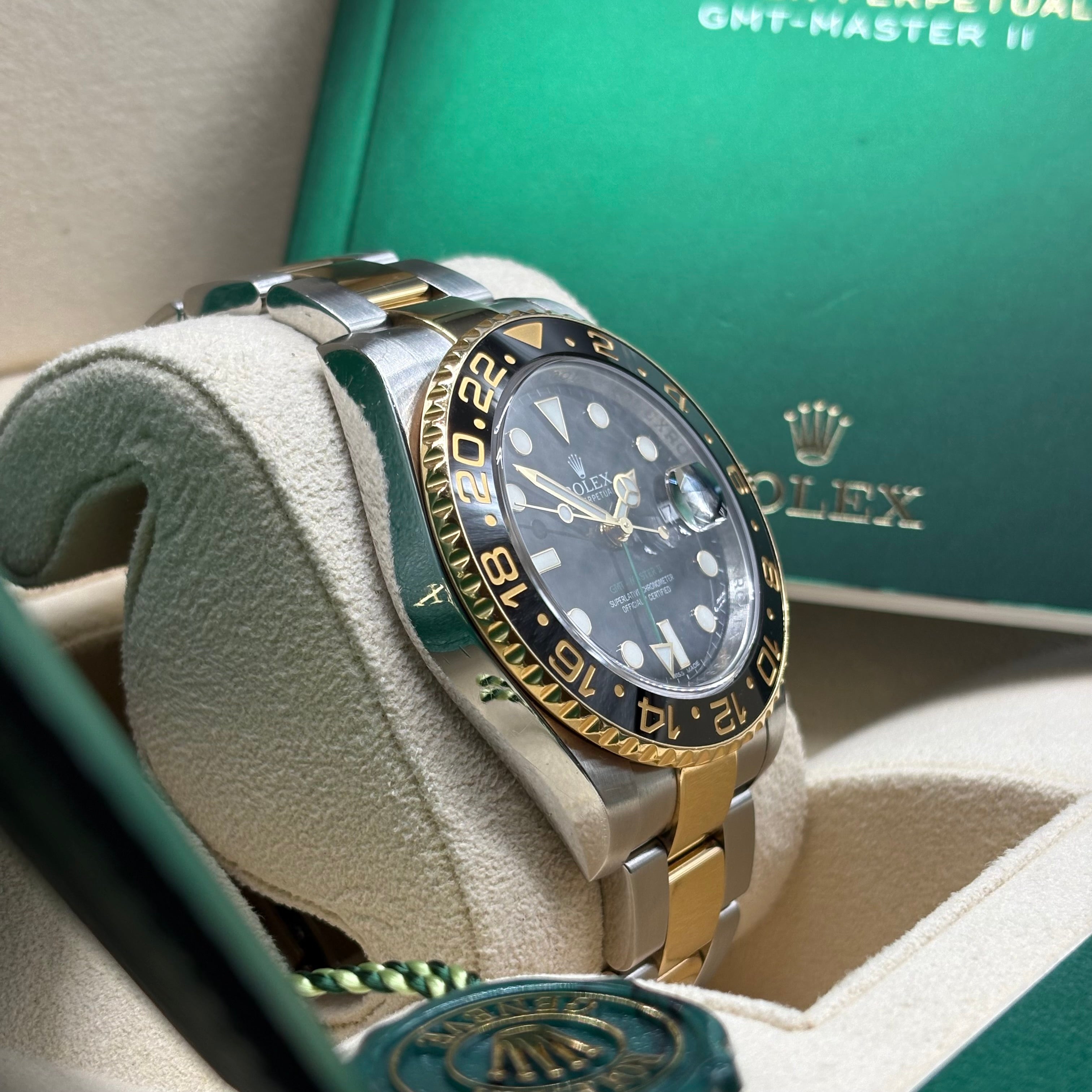 Rolex GMT-Master II 40mm Two Tone Black Dial Green Arrow 116713