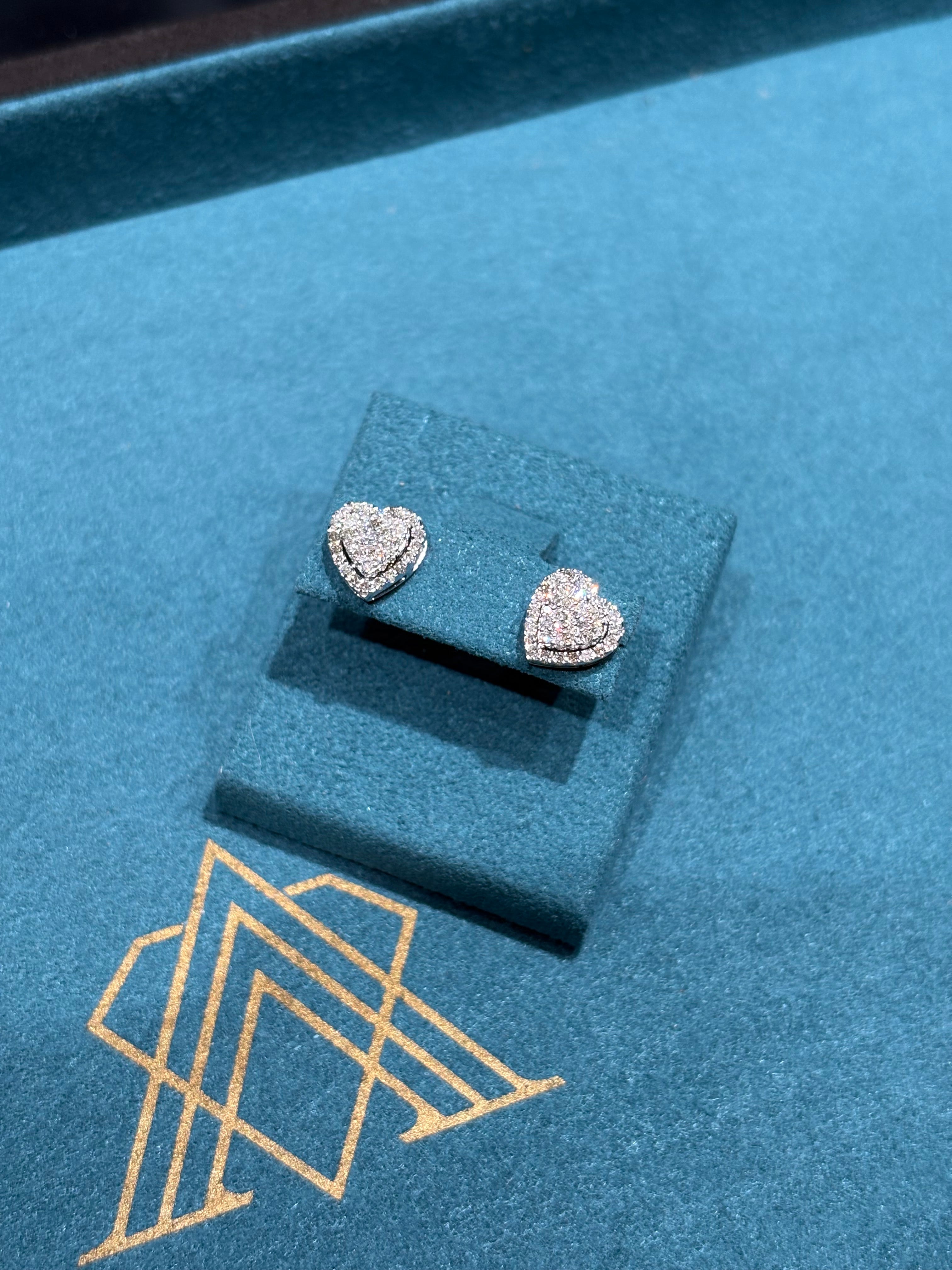 10K White Gold Heart-Shaped Diamond Cluster Stud Earrings