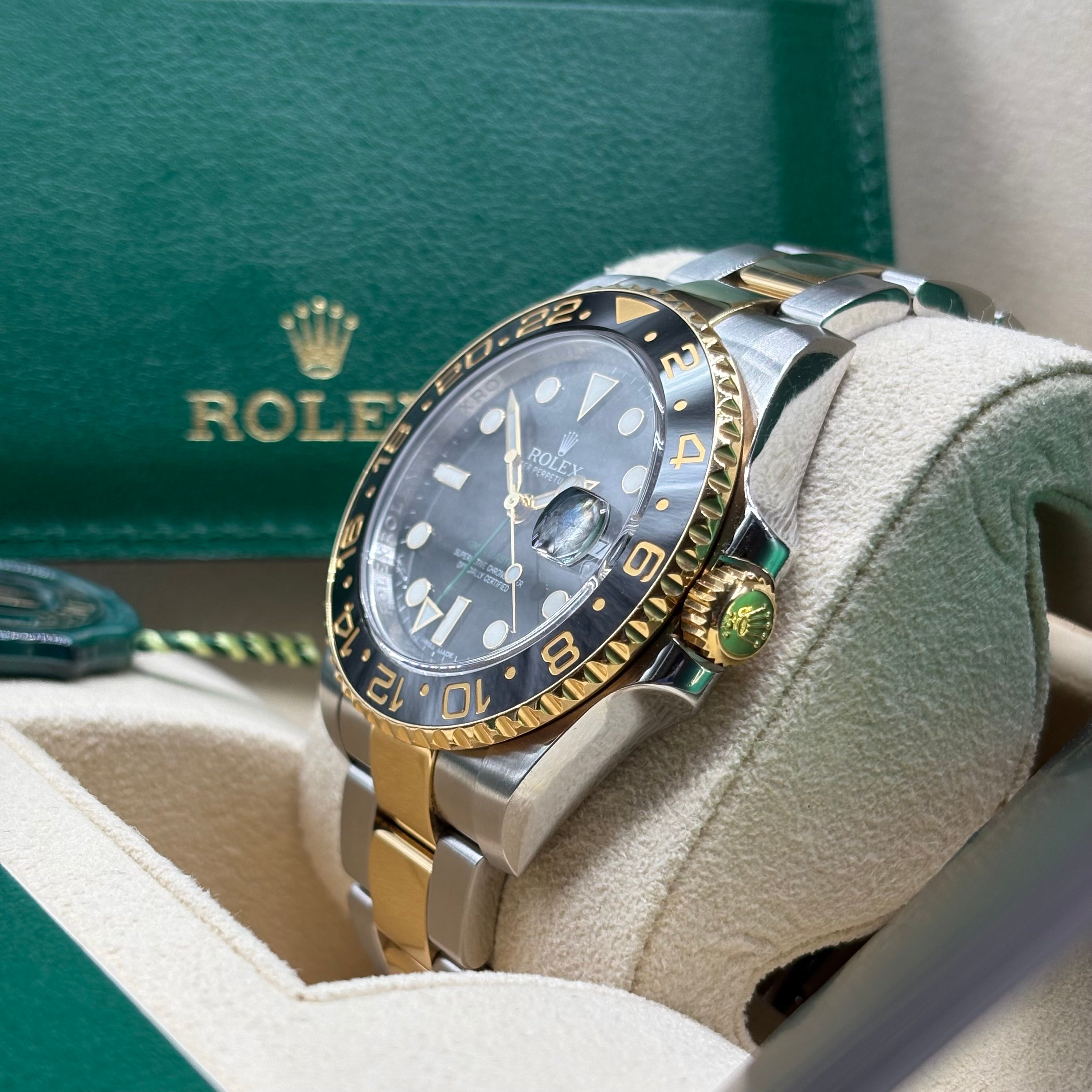 Rolex GMT-Master II 40mm Two Tone Black Dial Green Arrow 116713