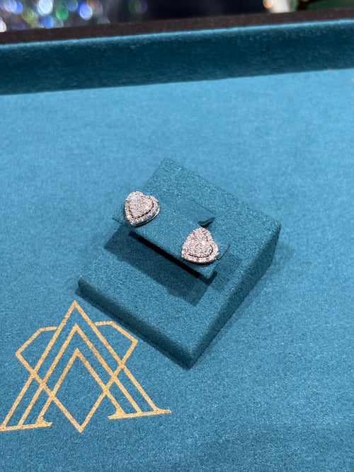 10K White Gold Heart-Shaped Diamond Cluster Stud Earrings
